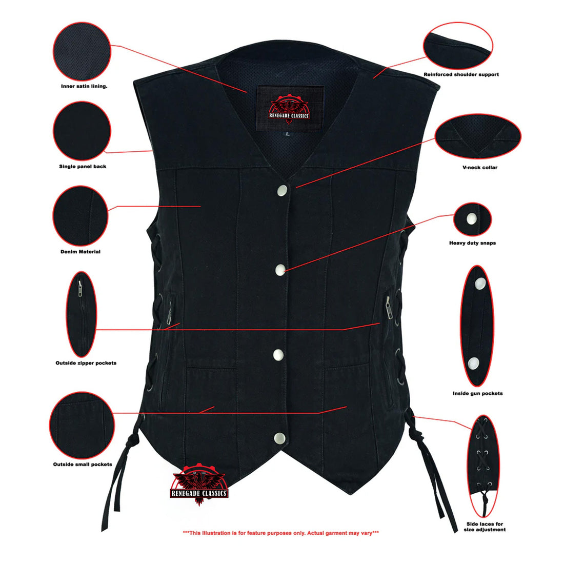 RM947 Women's 6 Pocket Denim Utility Vest - Black