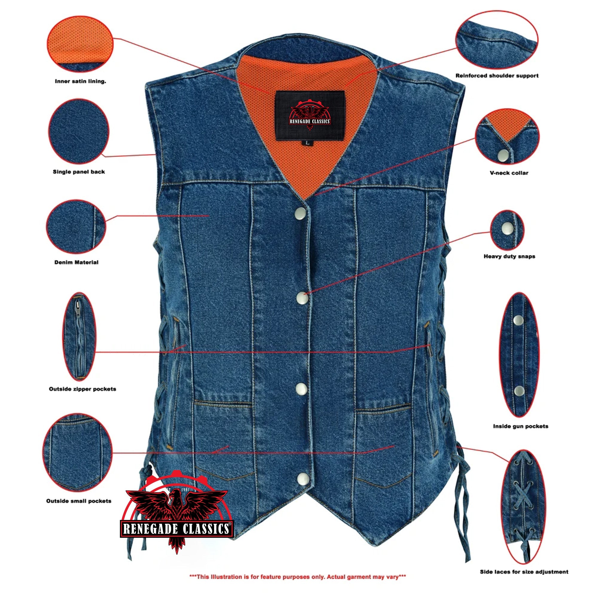 RM948 Women's 6 Pocket Denim Utility Vest - Blue