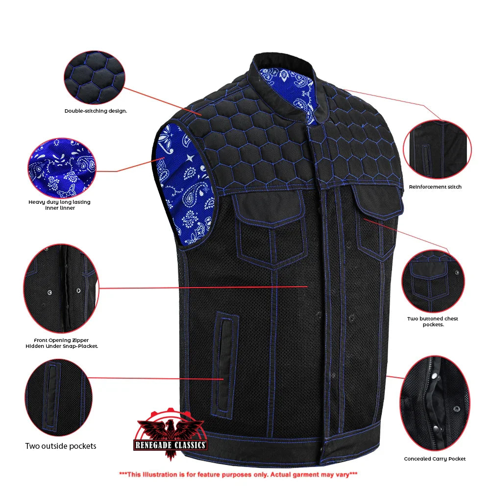 Blue Soul Men’s Black Mesh Textile Vest with Blue Paisley Liner