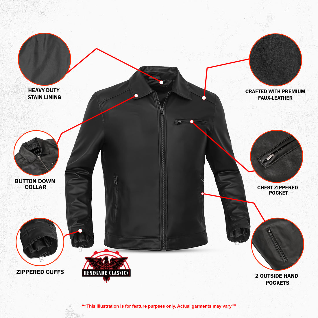 Cendro – Men’s Faux Leather Motorcycle Jacket