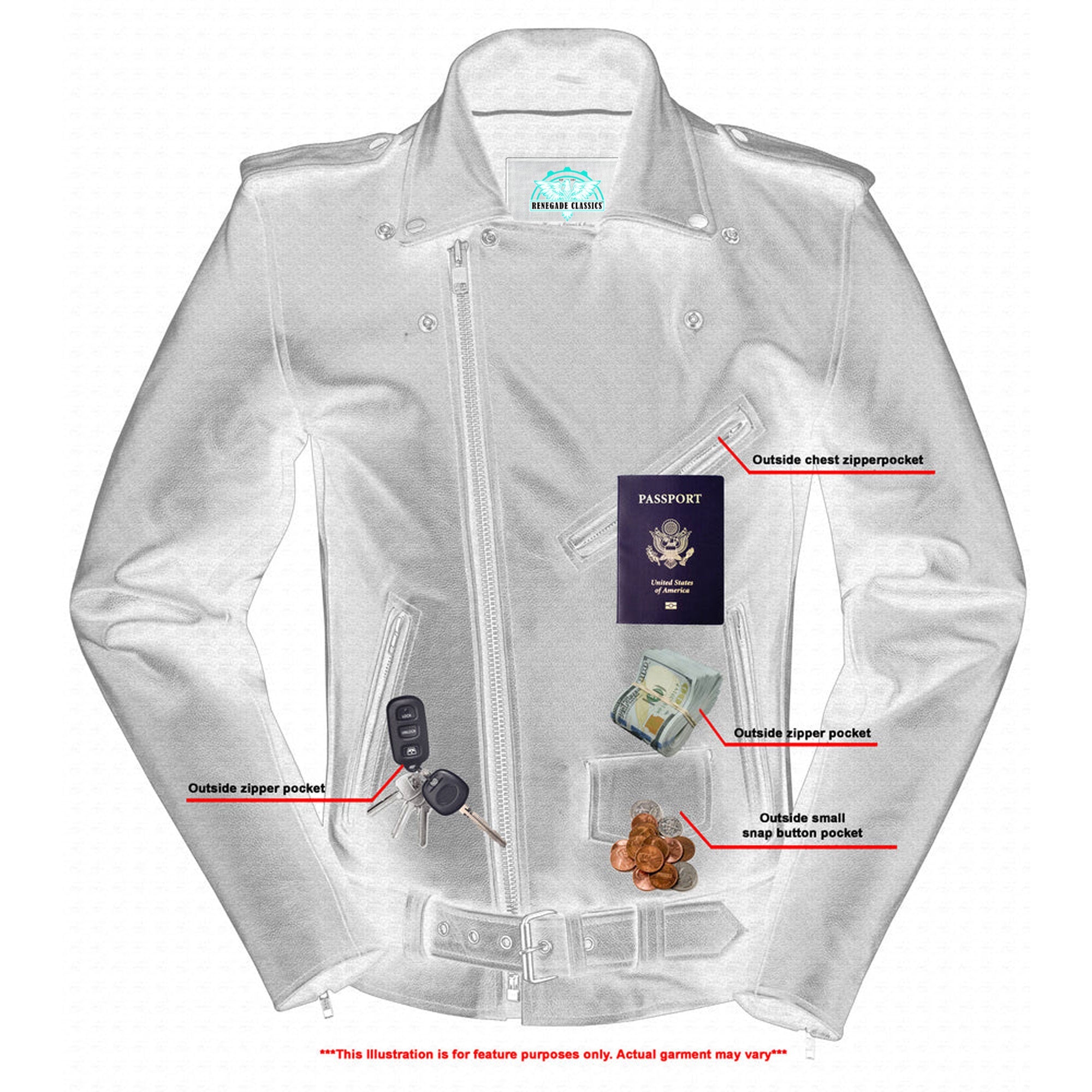 RC712TALL Men's Classic Plain Side Police Style M/C Jacket - TALL