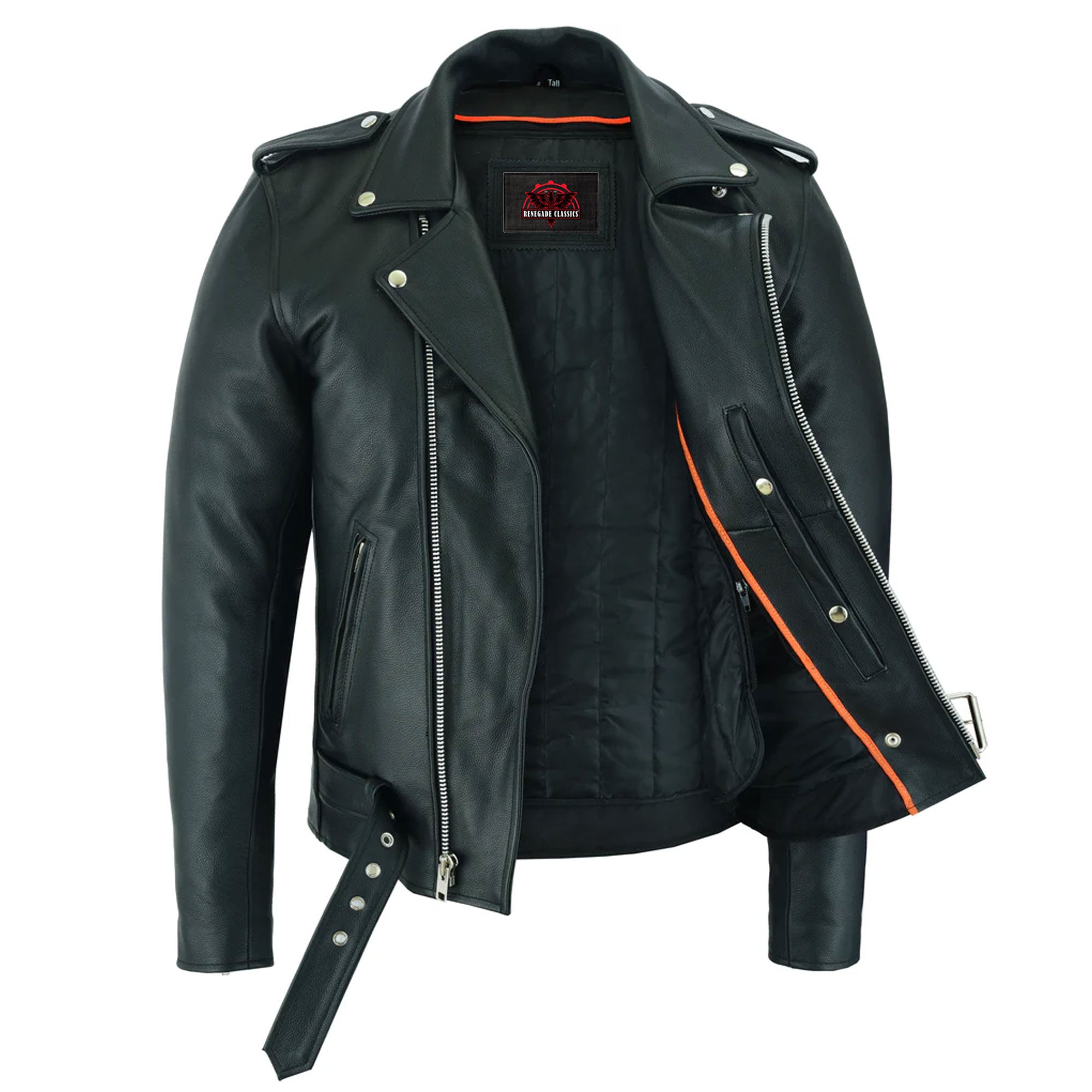 RC712TALL Men's Classic Plain Side Police Style M/C Jacket - TALL