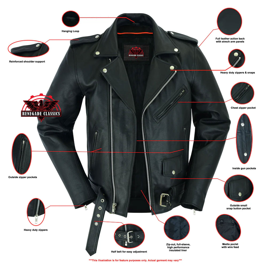 RC712TALL Men's Classic Plain Side Police Style M/C Jacket - TALL