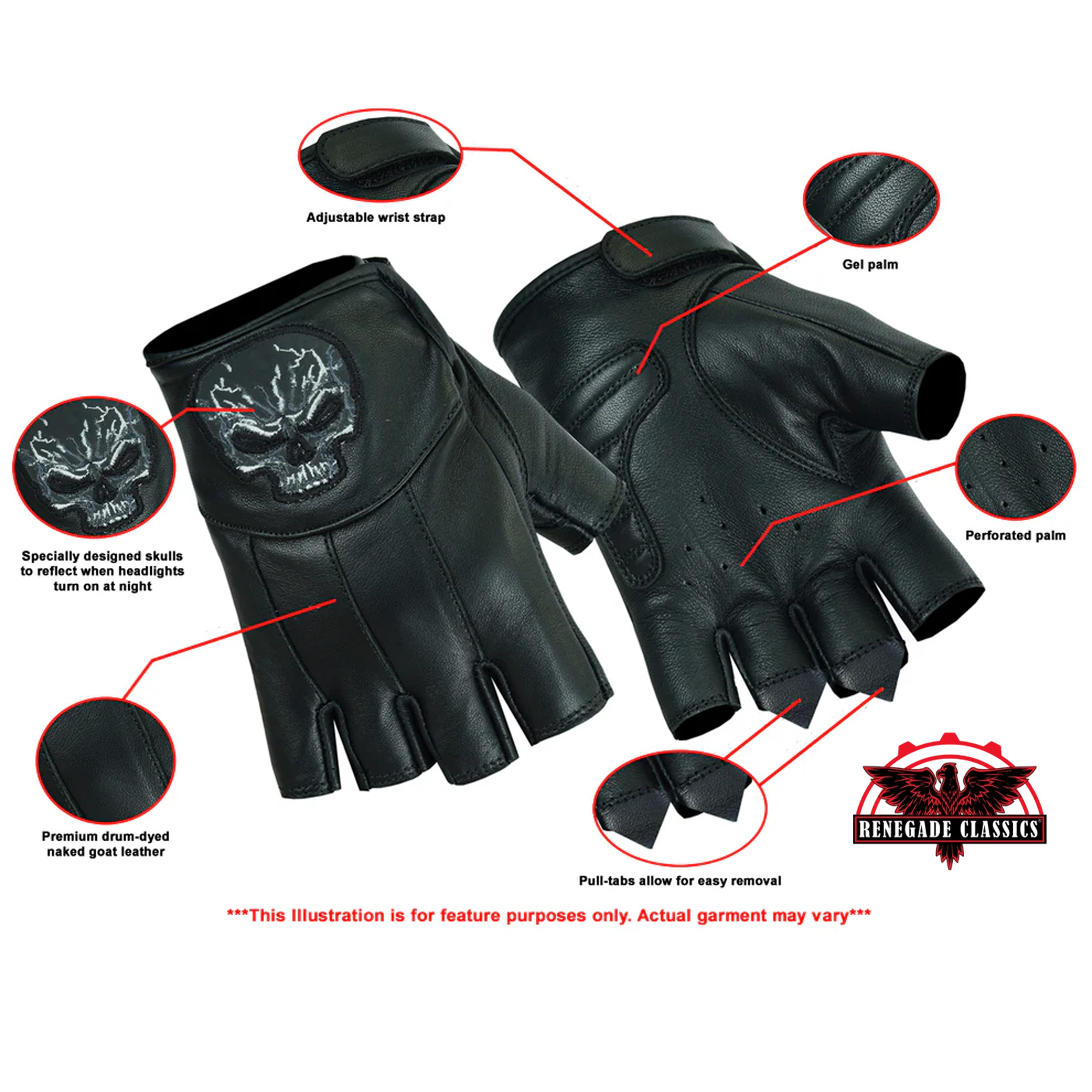 RC98 Reflective Skull Fingerless Glove