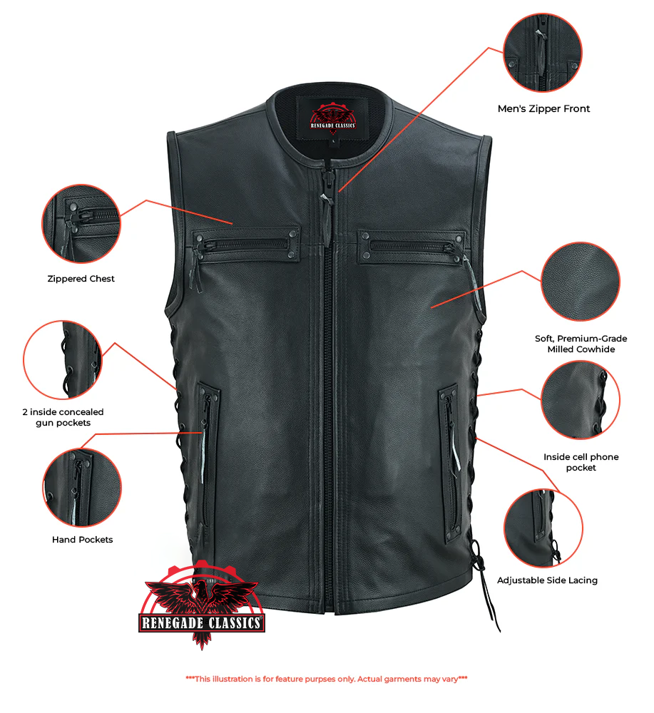RC146 Men's Zipper Front Single Back Panel Concealed Carry Vest