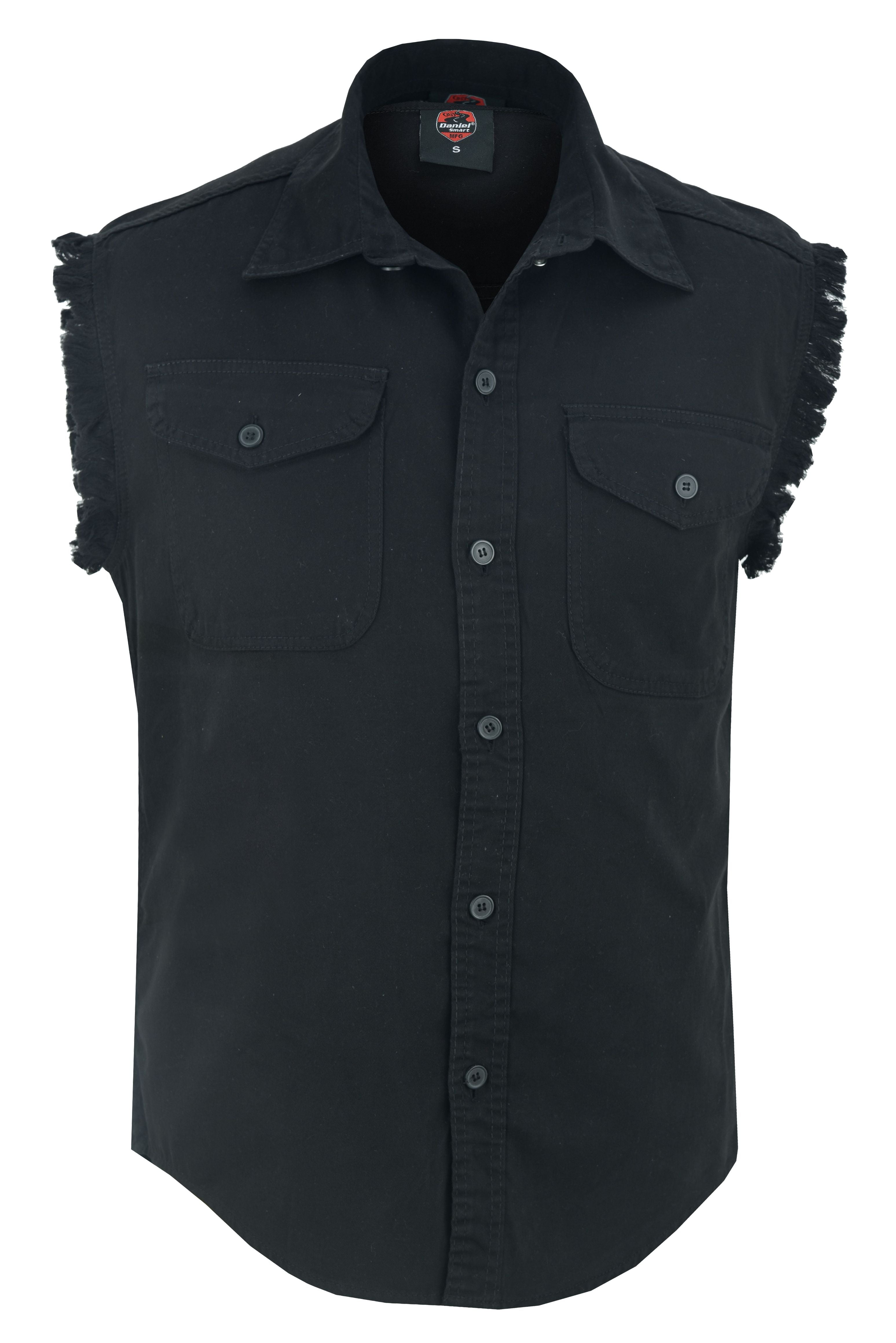 RM6001 Men's Black Lightweight Sleeveless Denim Shirt