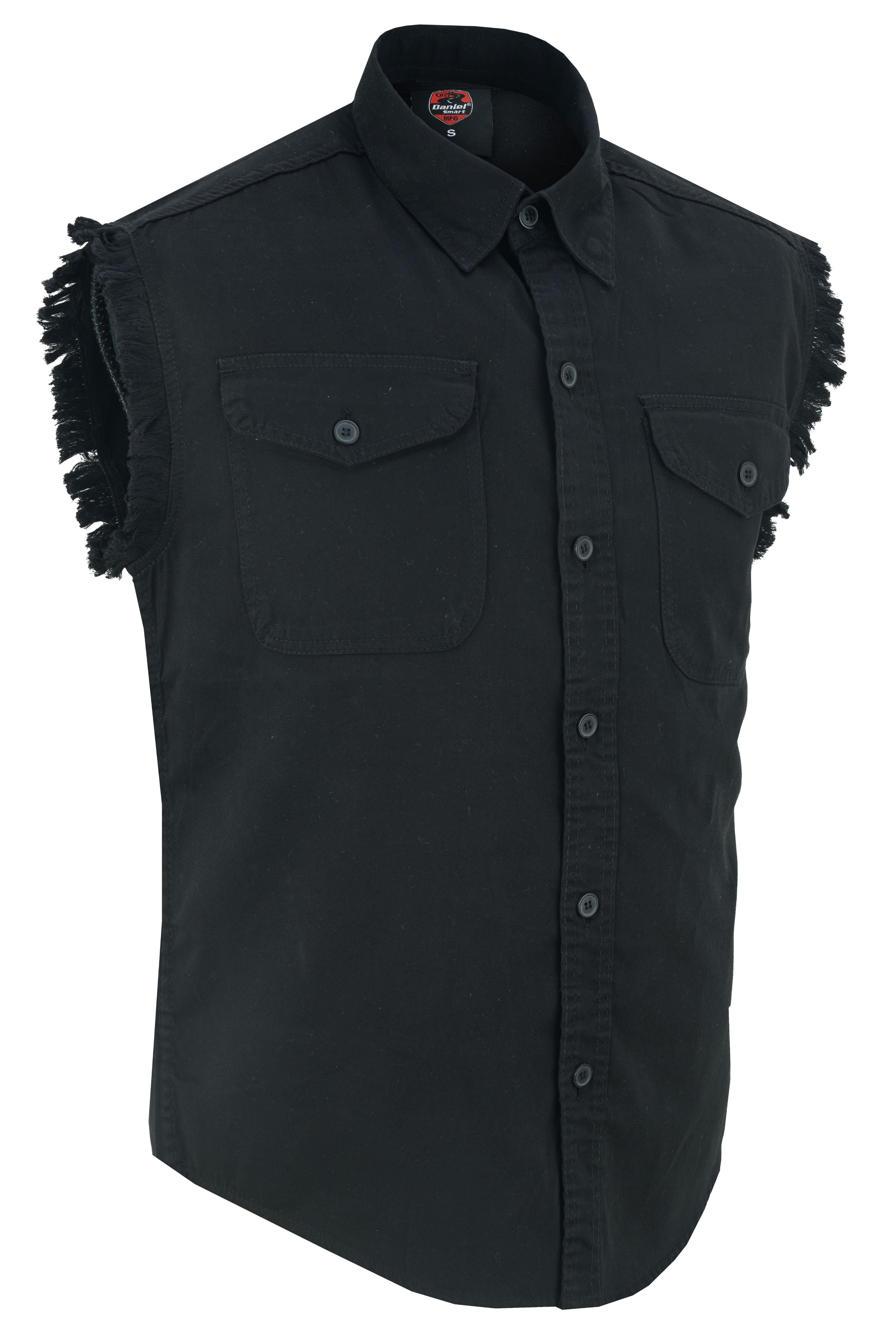 RM6001 Men's Black Lightweight Sleeveless Denim Shirt