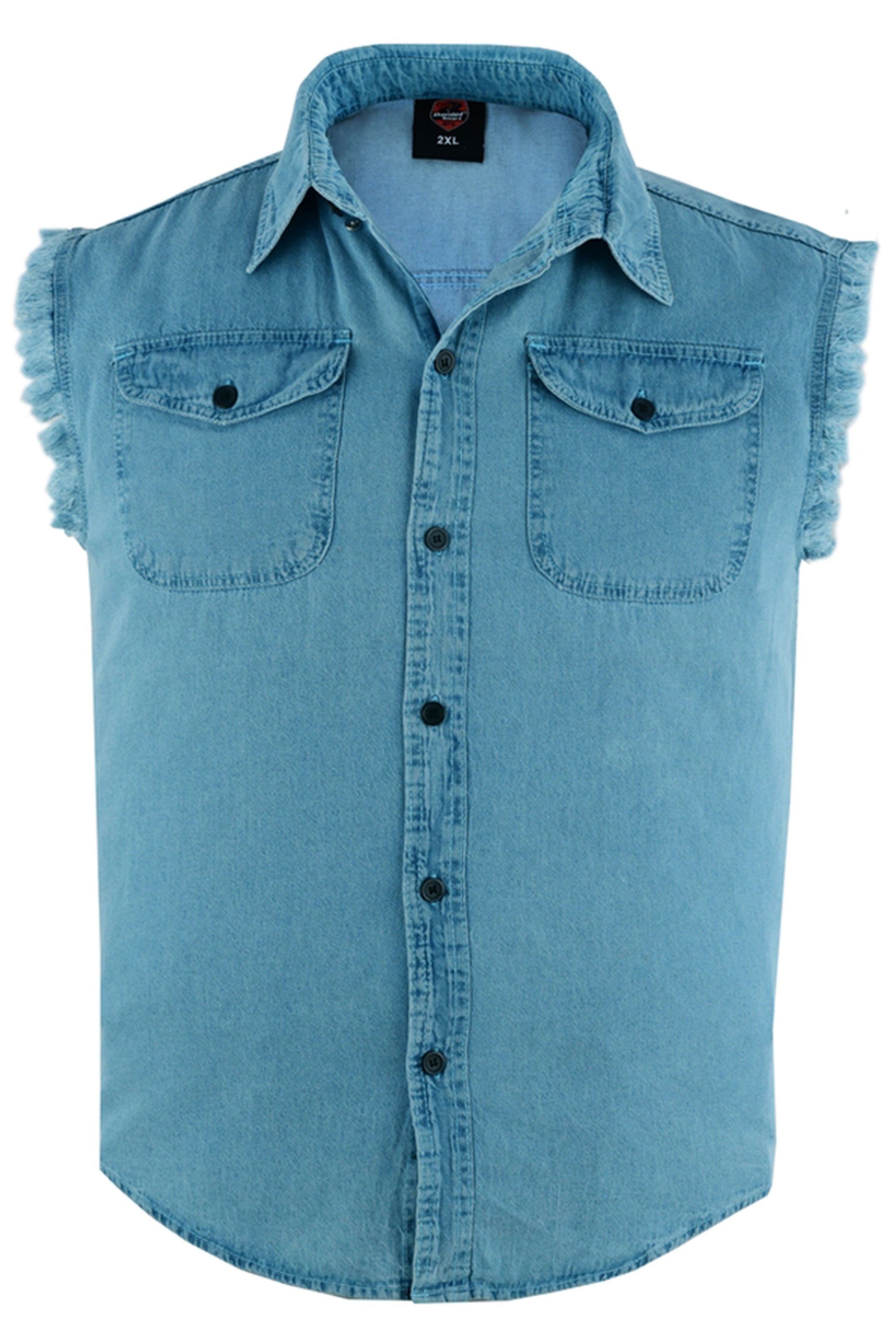 RM6002 Men's Blue Lightweight Sleeveless Denim Shirt