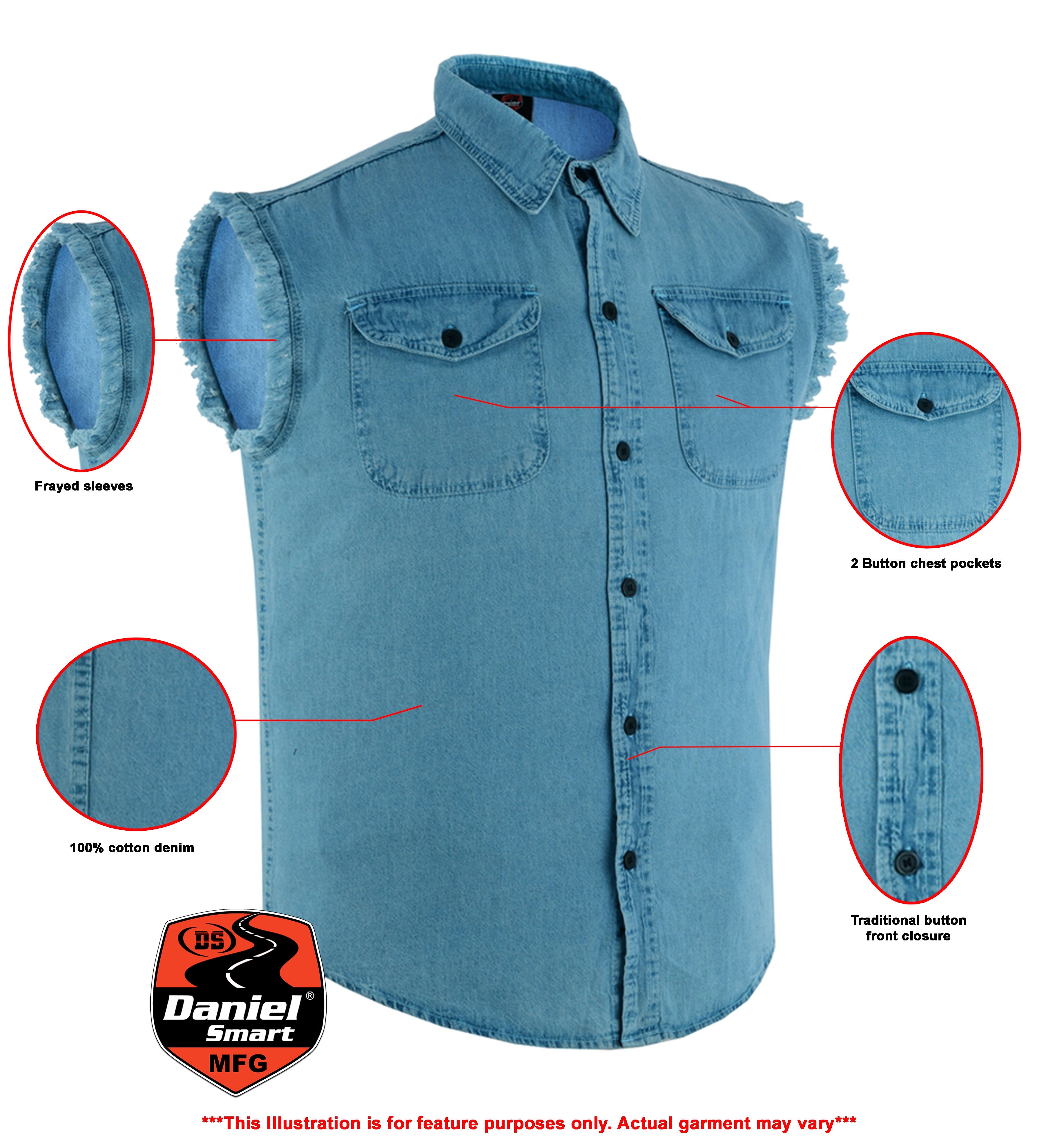 RM6002 Men's Blue Lightweight Sleeveless Denim Shirt