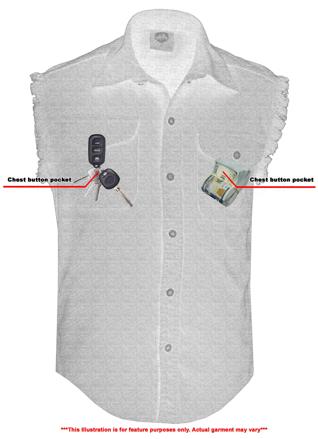 RM6002 Men's Blue Lightweight Sleeveless Denim Shirt