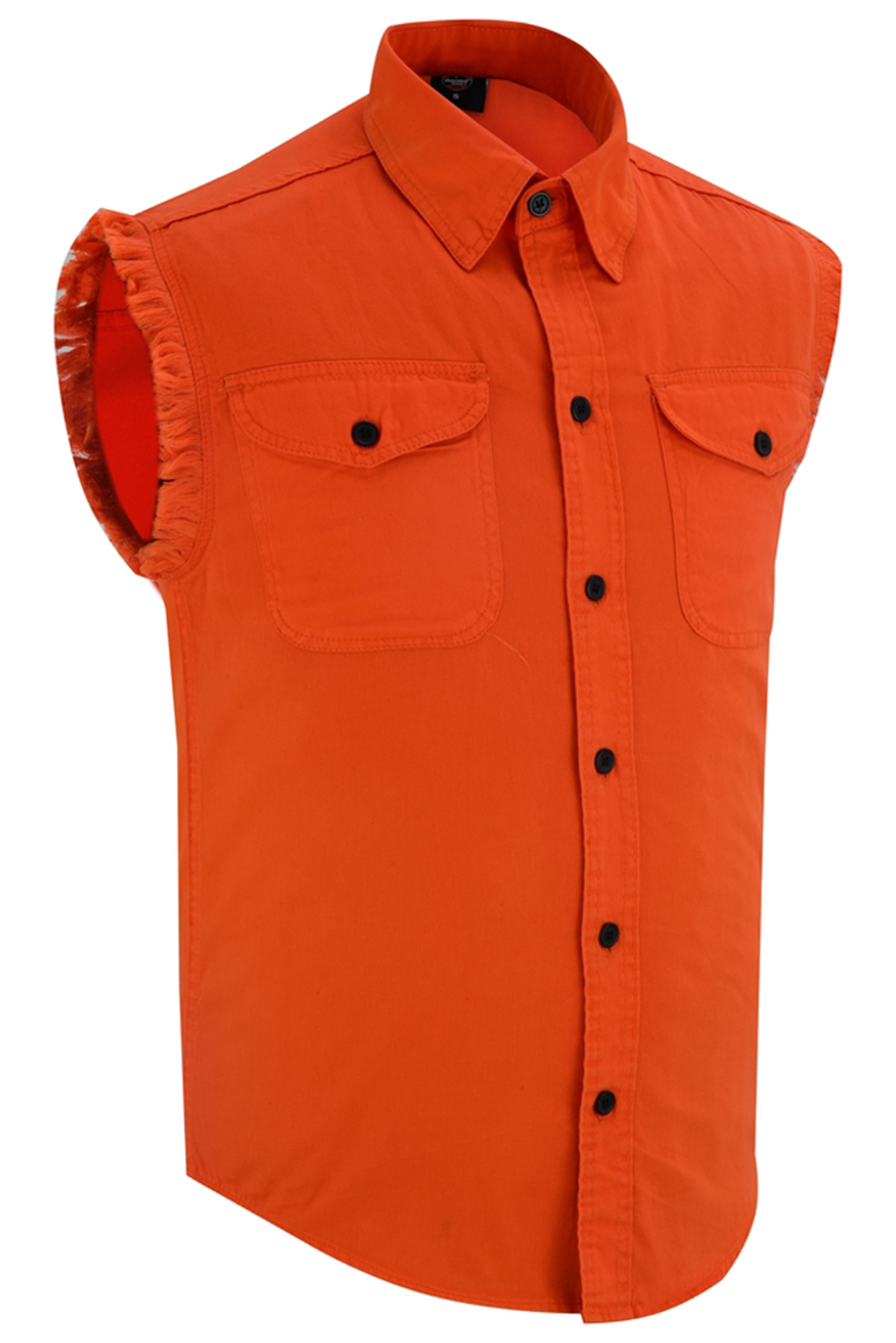 RM6003 Men's Orange Lightweight Sleeveless Denim Shirt
