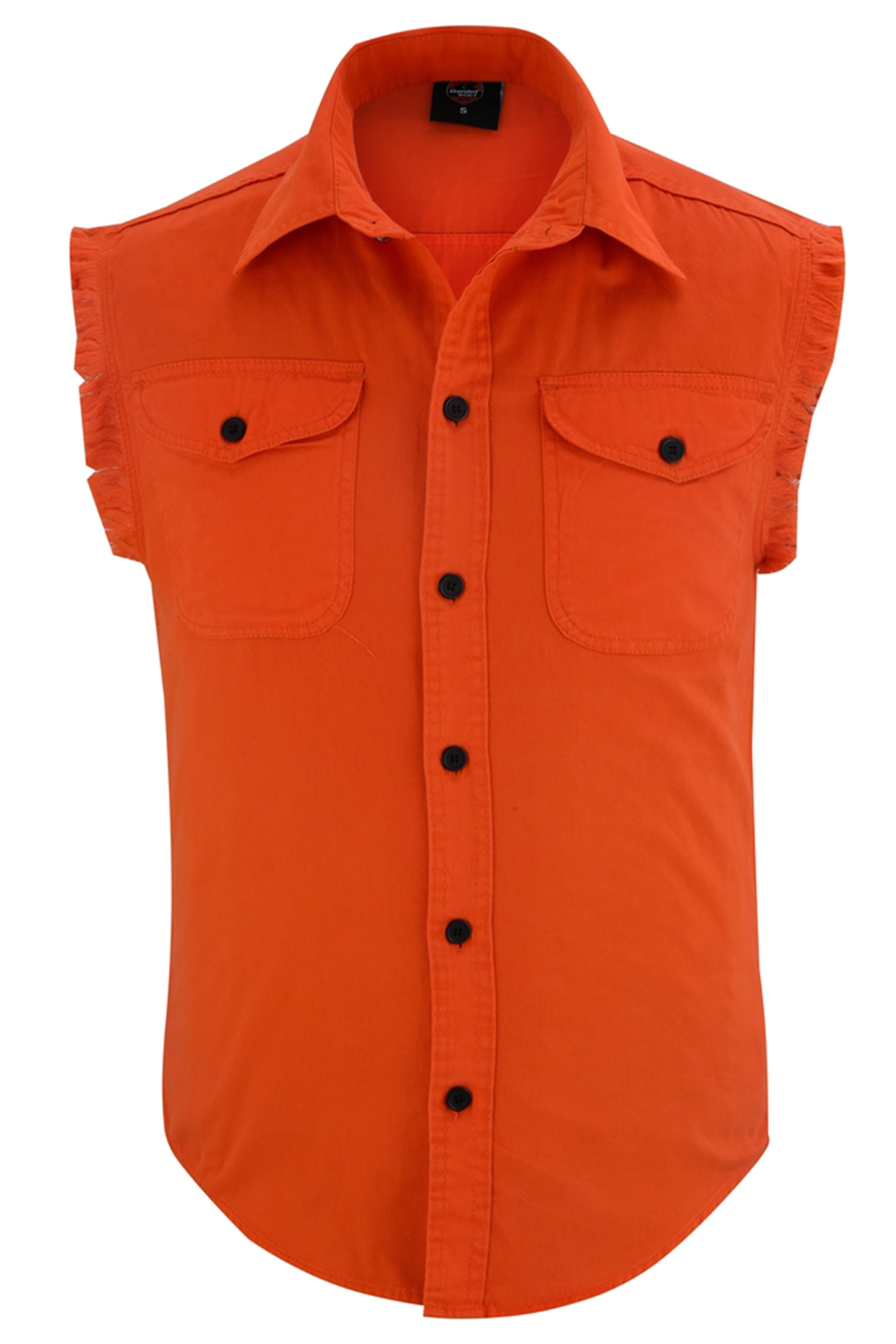 RM6003 Men's Orange Lightweight Sleeveless Denim Shirt