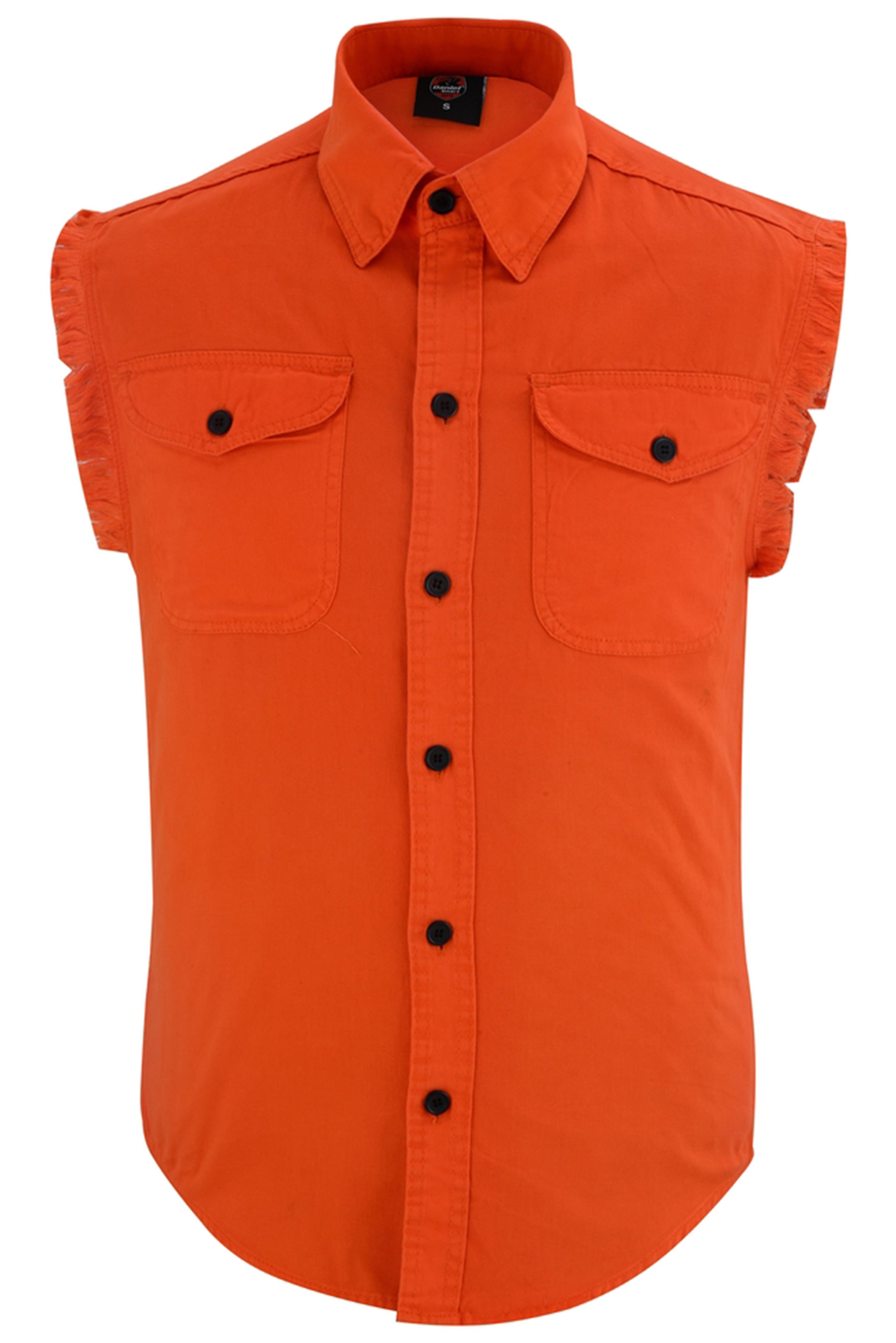 RM6003 Men's Orange Lightweight Sleeveless Denim Shirt