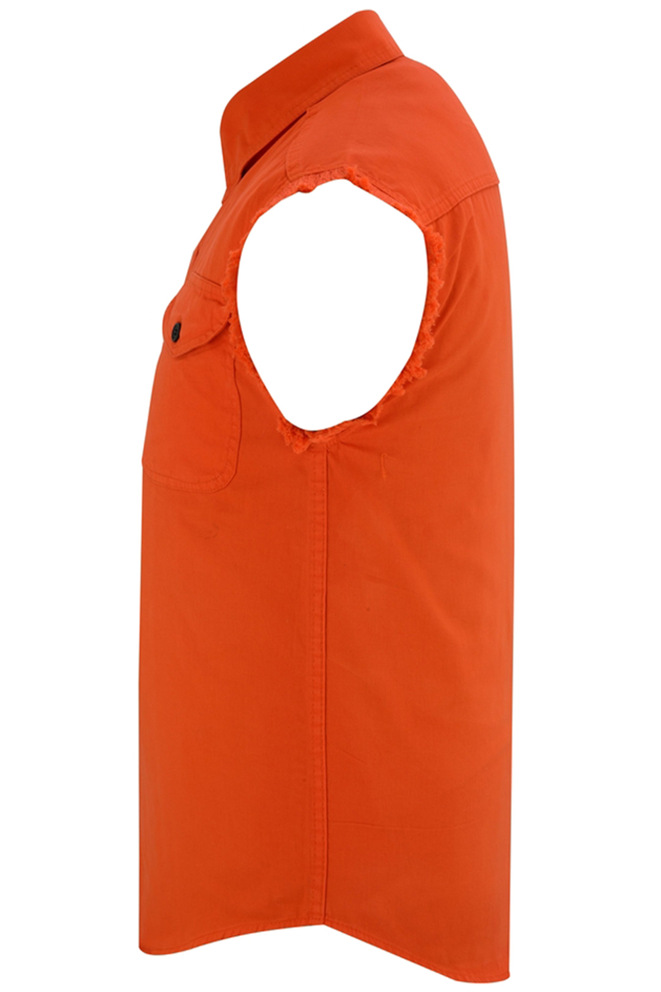 RM6003 Men's Orange Lightweight Sleeveless Denim Shirt