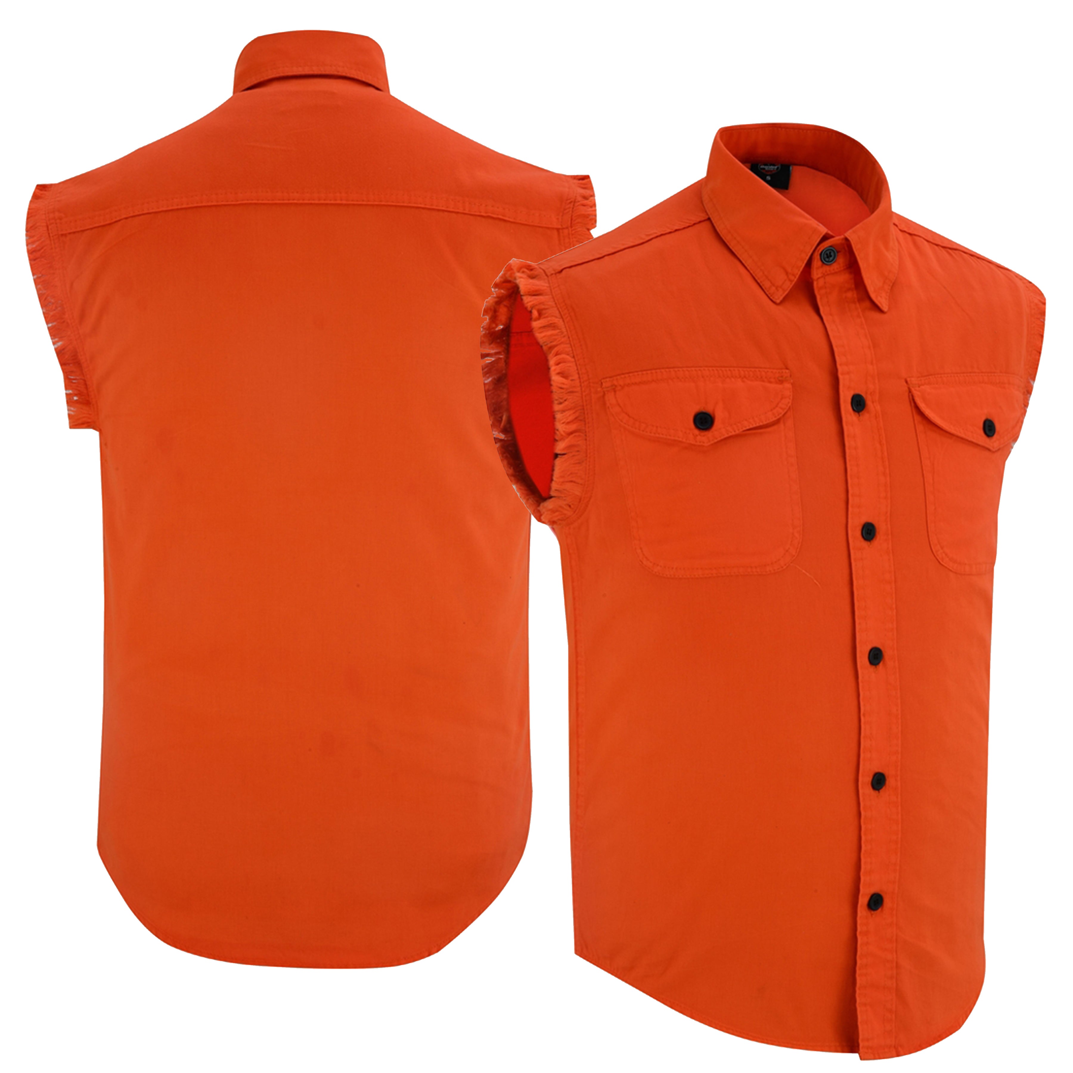 RM6003 Men's Orange Lightweight Sleeveless Denim Shirt