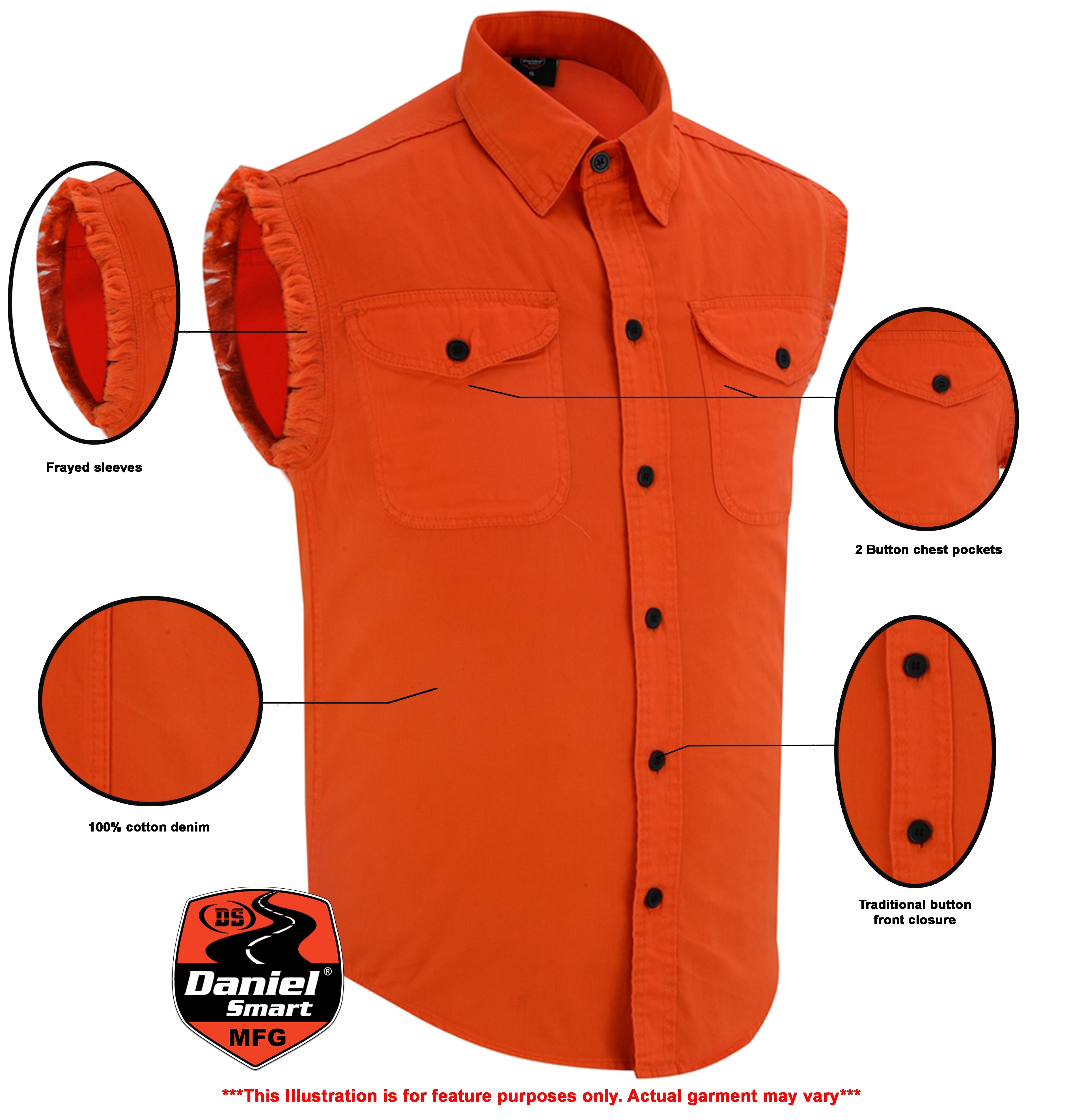 RM6003 Men's Orange Lightweight Sleeveless Denim Shirt