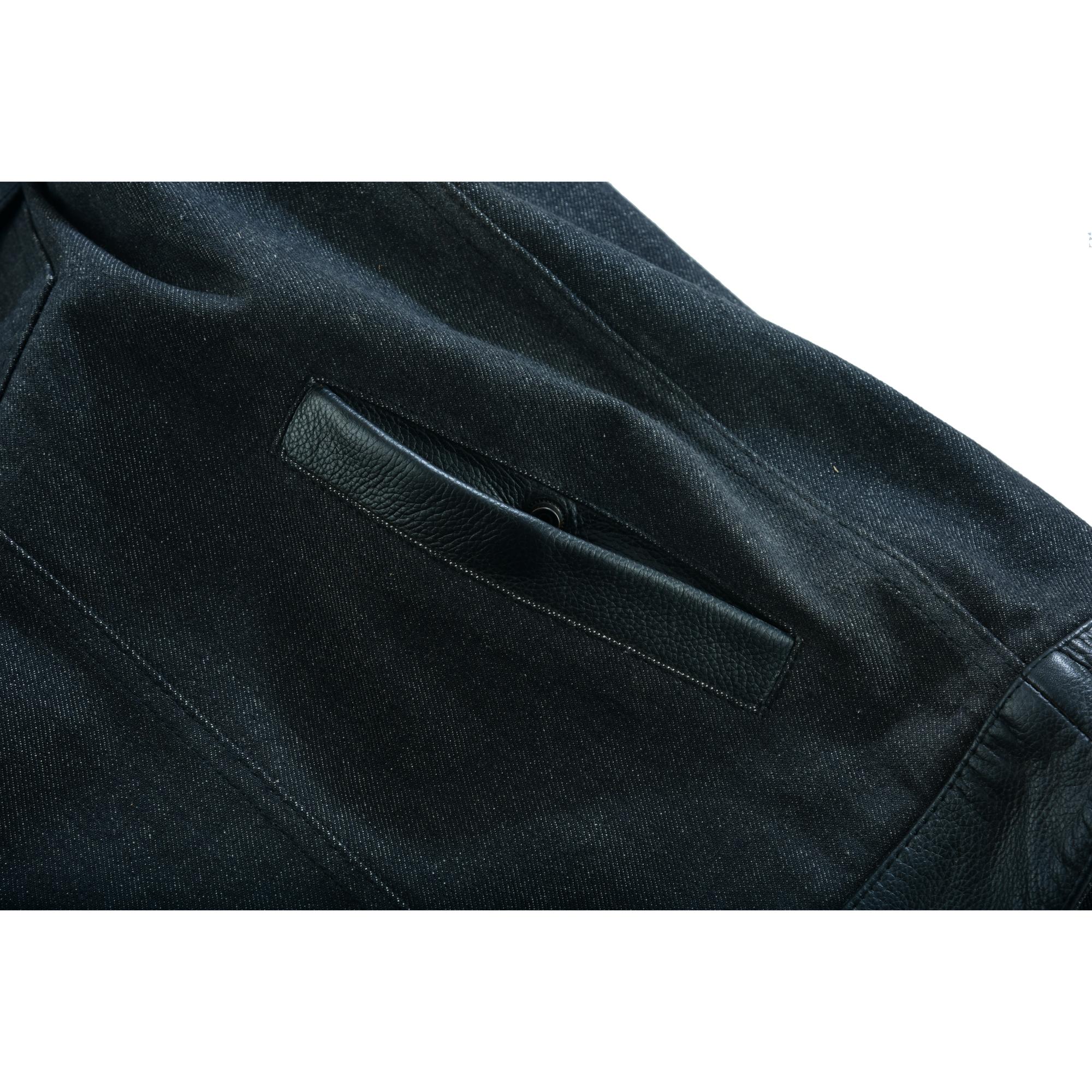 RM901   Men's Leather/Denim Combo Vest Without Collar