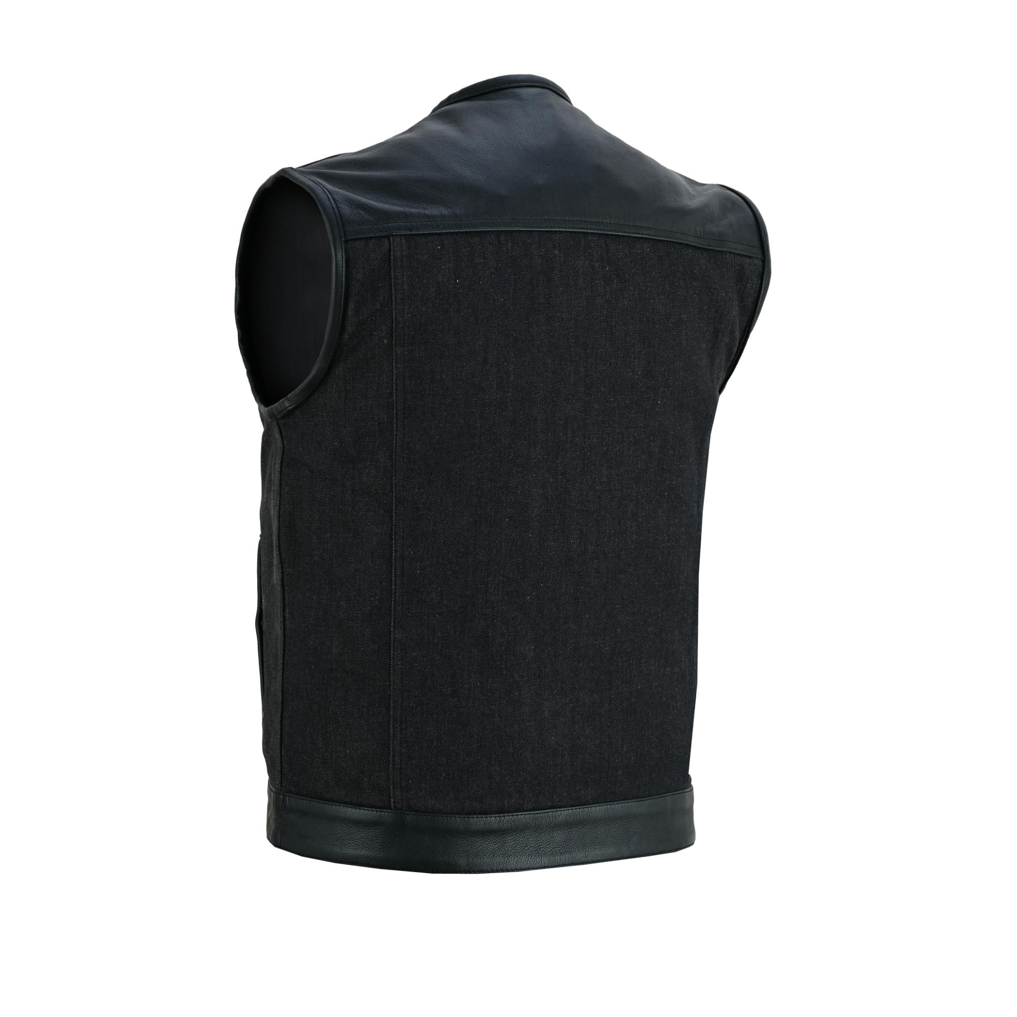 RM901   Men's Leather/Denim Combo Vest Without Collar