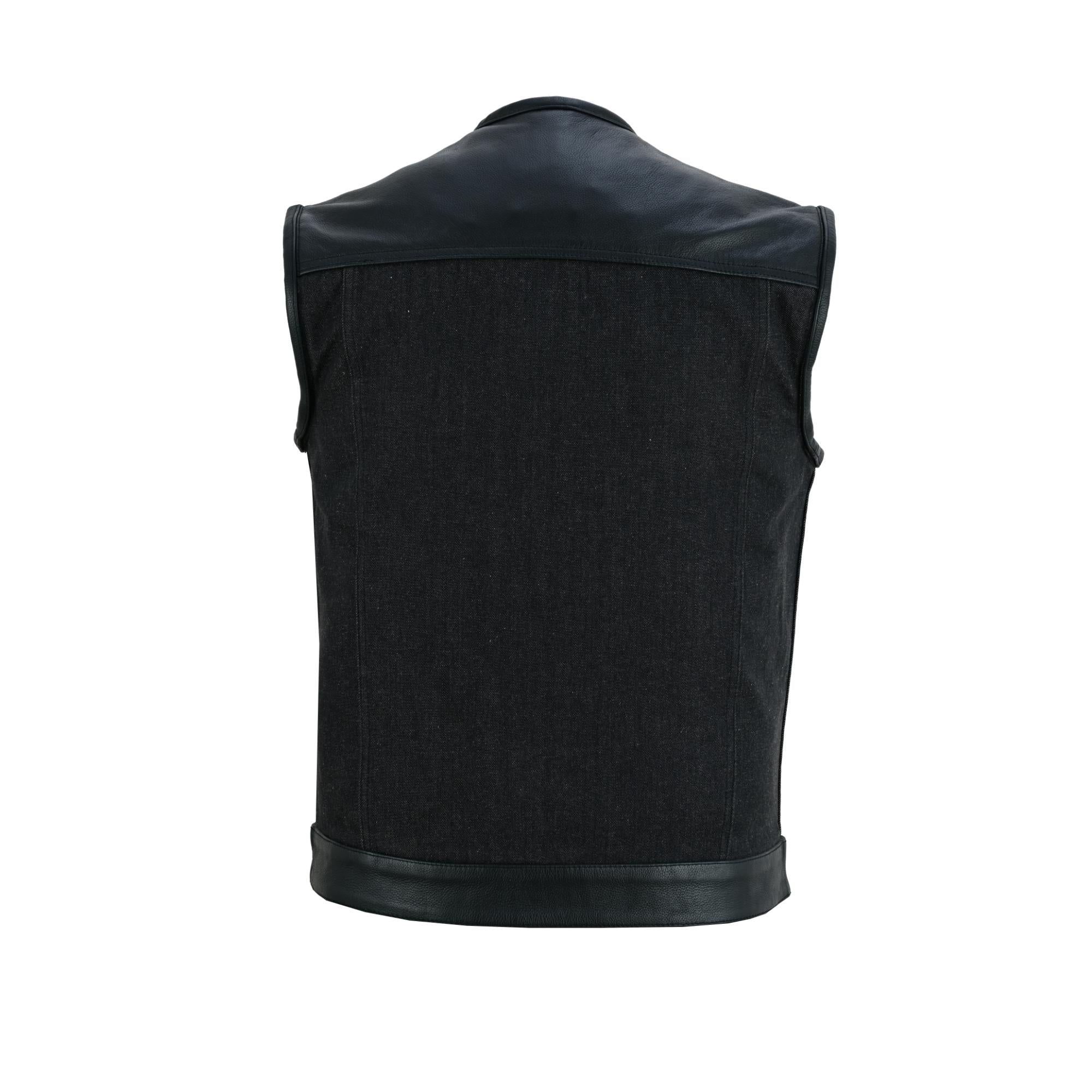 RM901   Men's Leather/Denim Combo Vest Without Collar