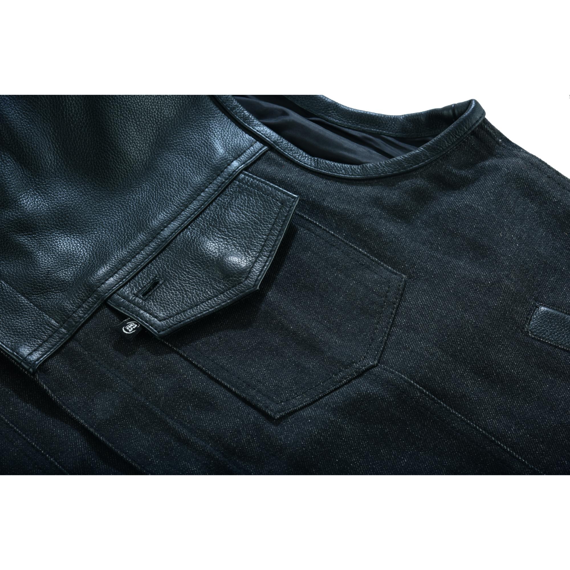 RM901   Men's Leather/Denim Combo Vest Without Collar