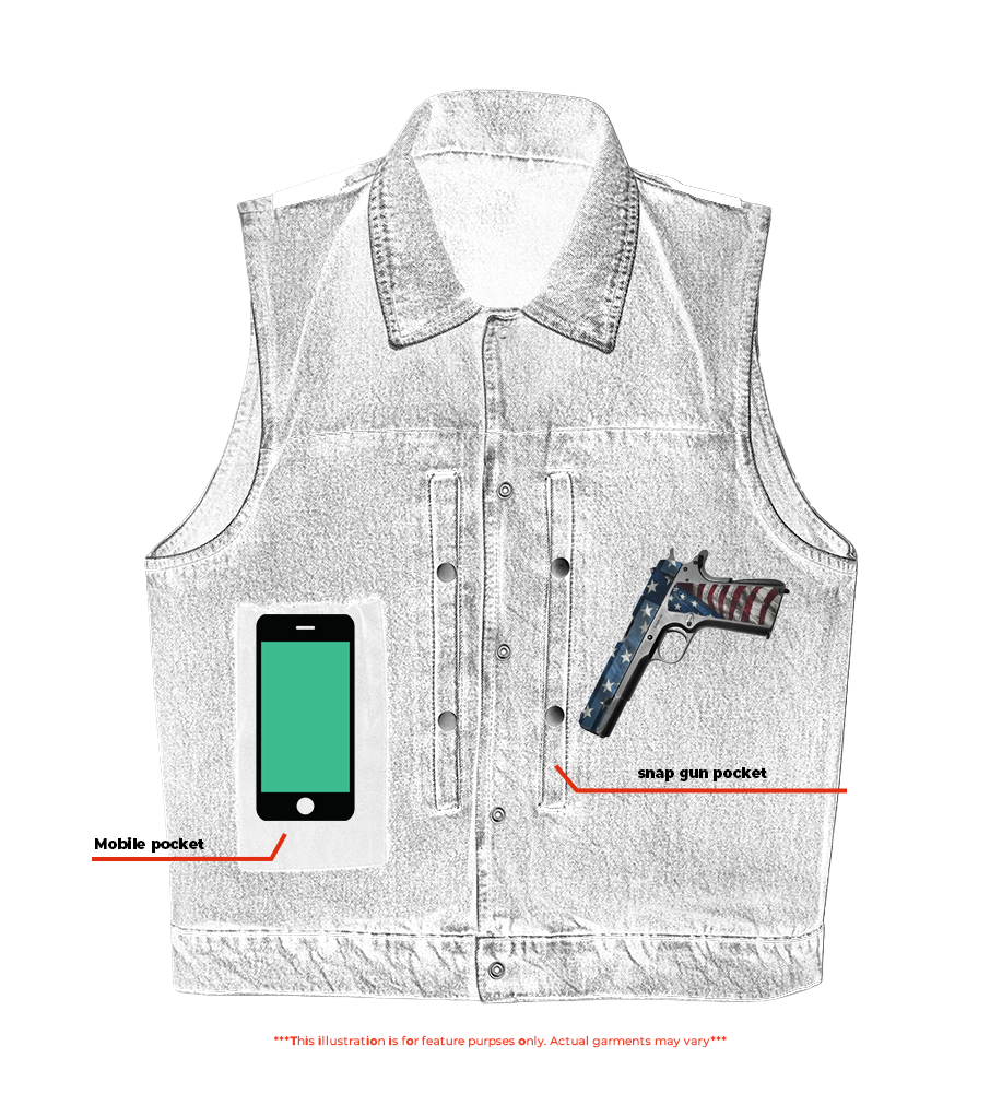 RM970BU Snap Front Denim Vest- Blue