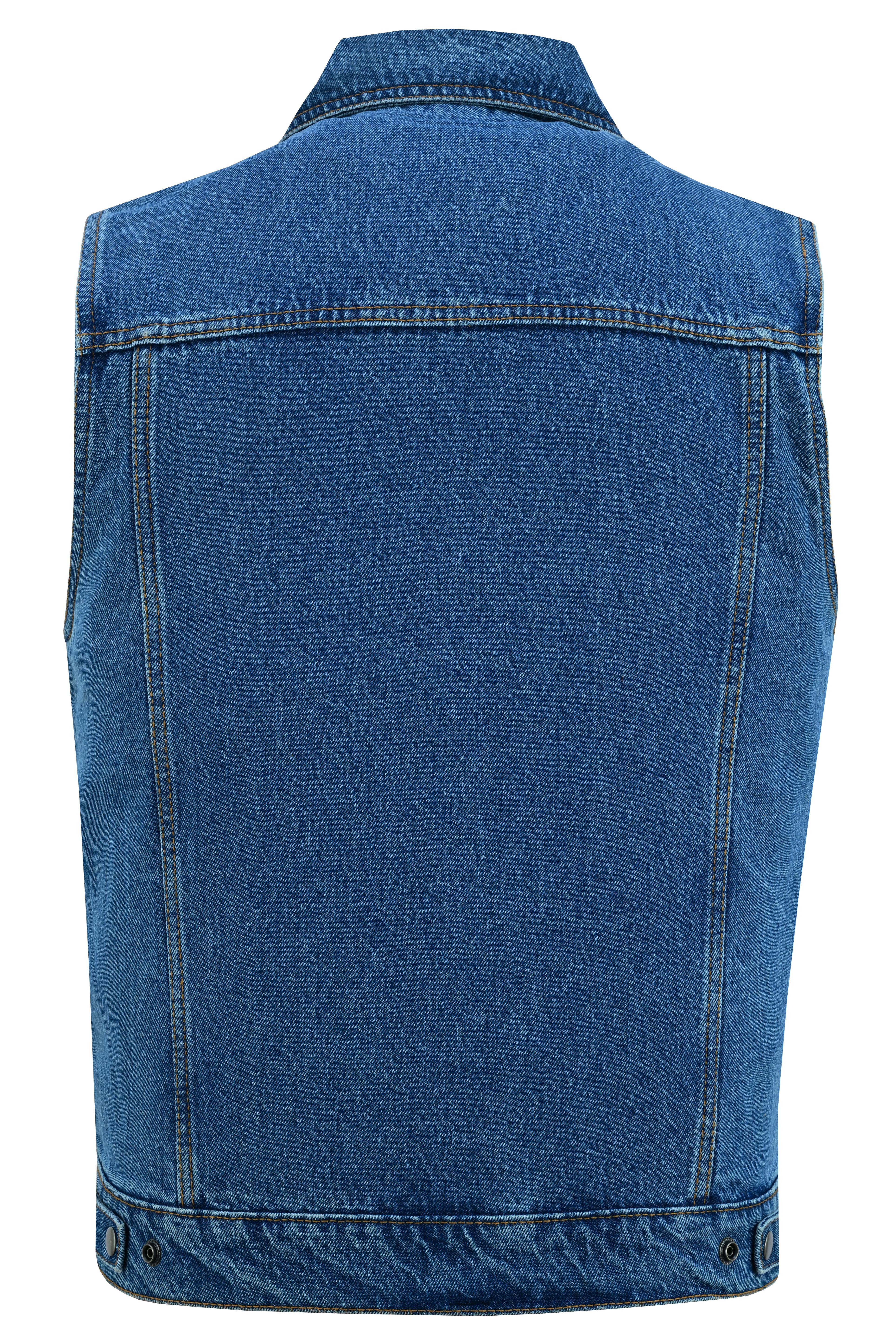RM970BU Snap Front Denim Vest- Blue
