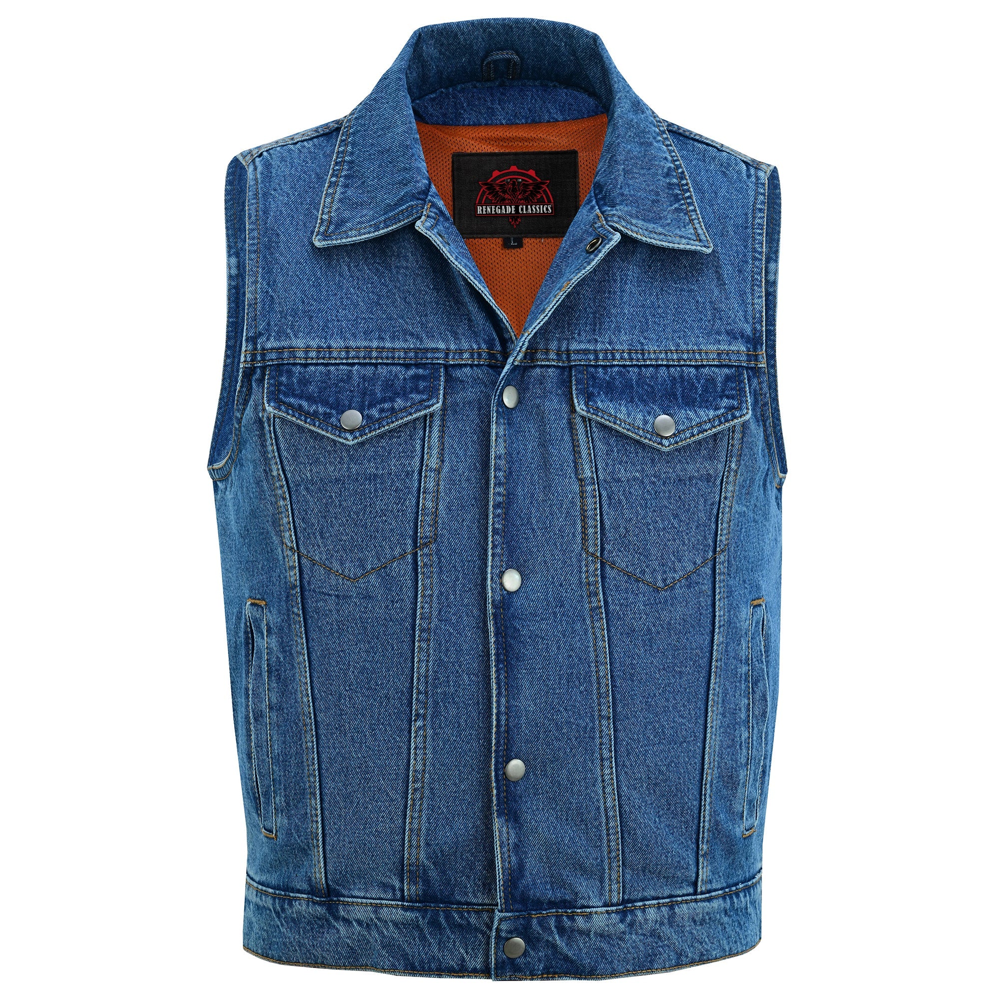 RM970BU Snap Front Denim Vest- Blue