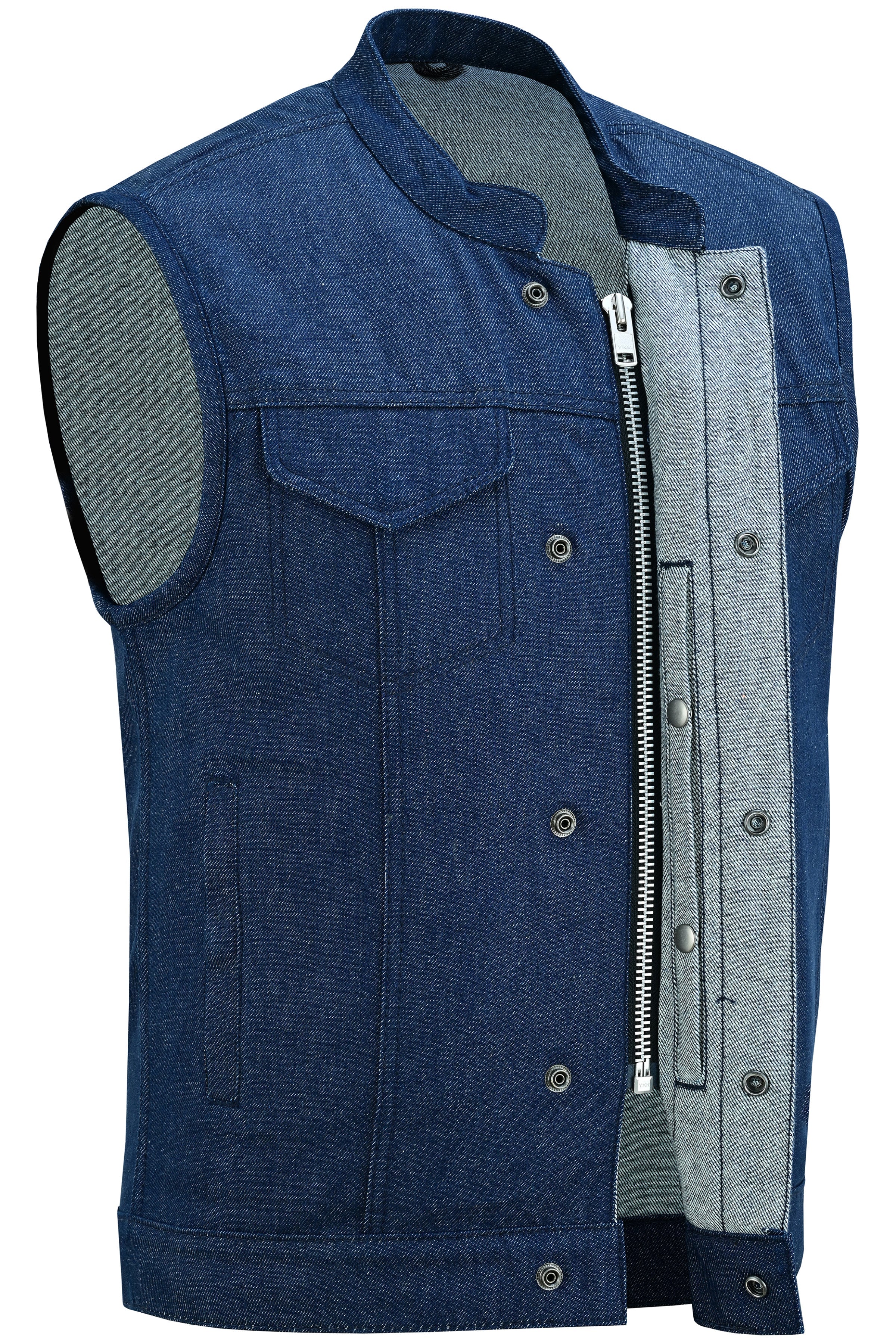 RM976 Men's Blue Rough Rub-Off Raw Finish Denim Vest