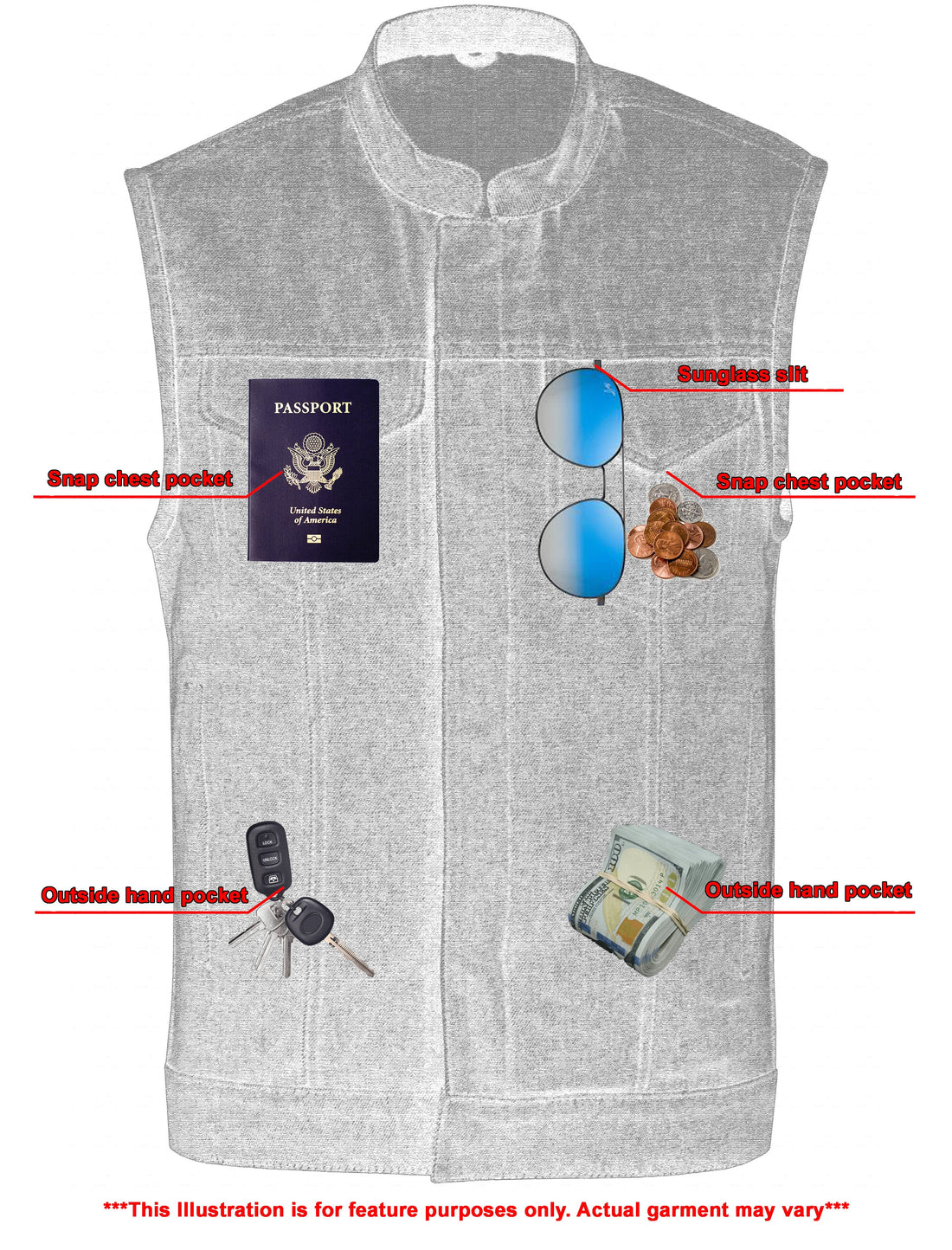 RM976 Men's Blue Rough Rub-Off Raw Finish Denim Vest