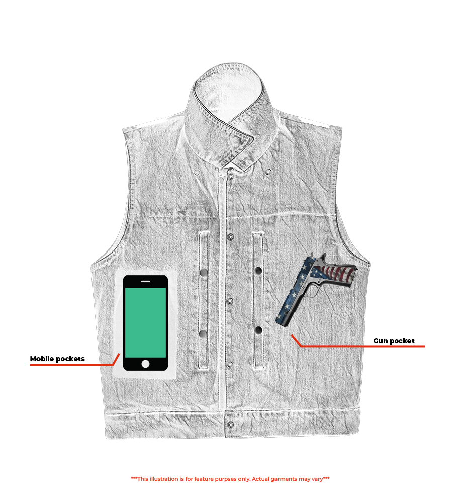 RM979BU Snap/Zipper Front Denim Vest- Blue