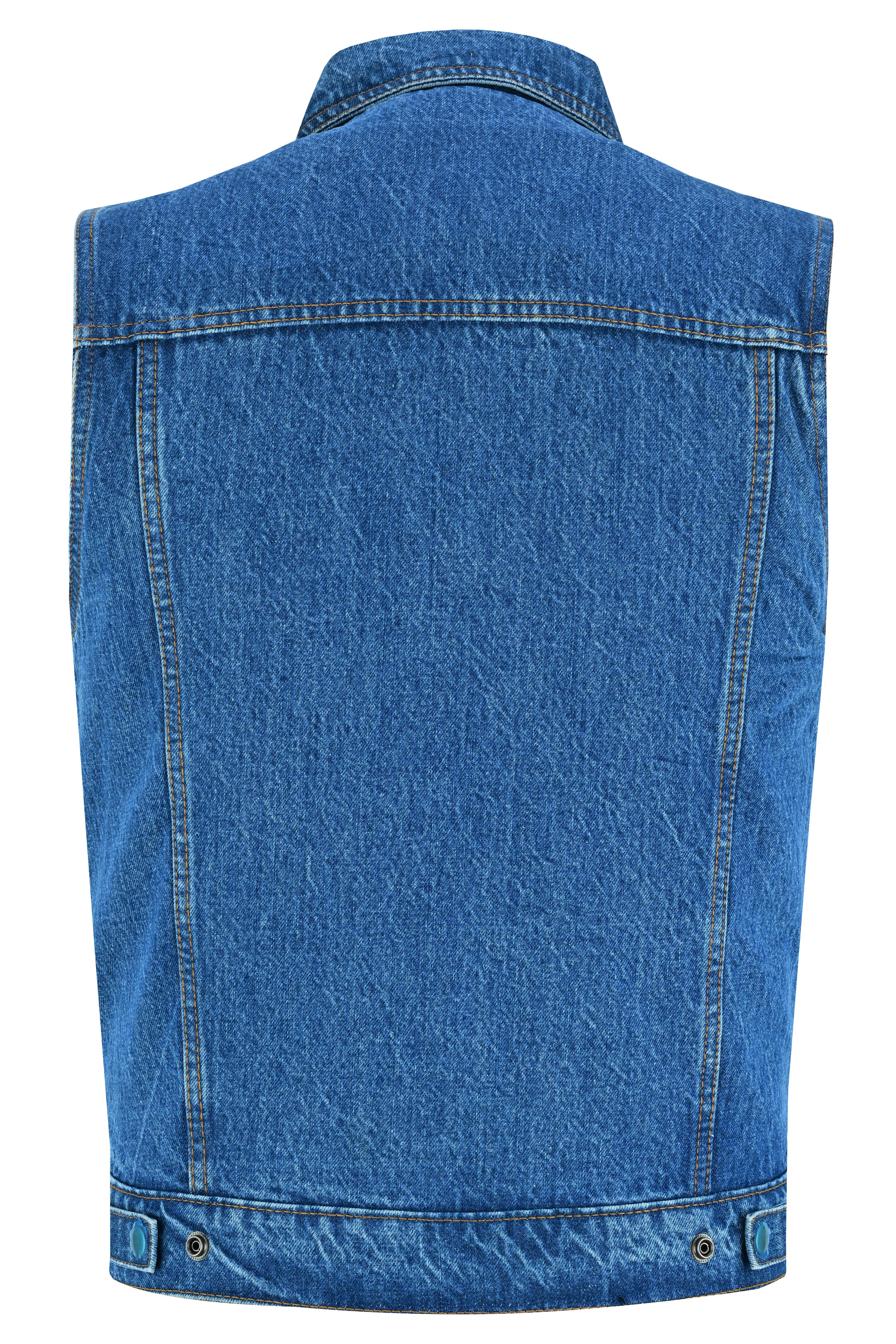 RM979BU Snap/Zipper Front Denim Vest- Blue