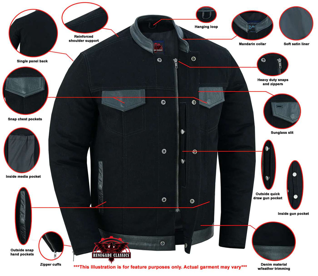 RM988 Men's Full Cut Denim Shirt W/Leather Trim