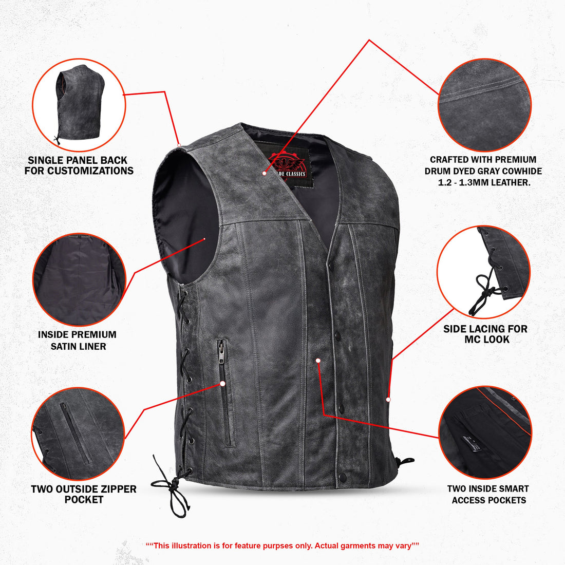 RC105V Men's Gray Single Back Panel Concealed Carry Vest