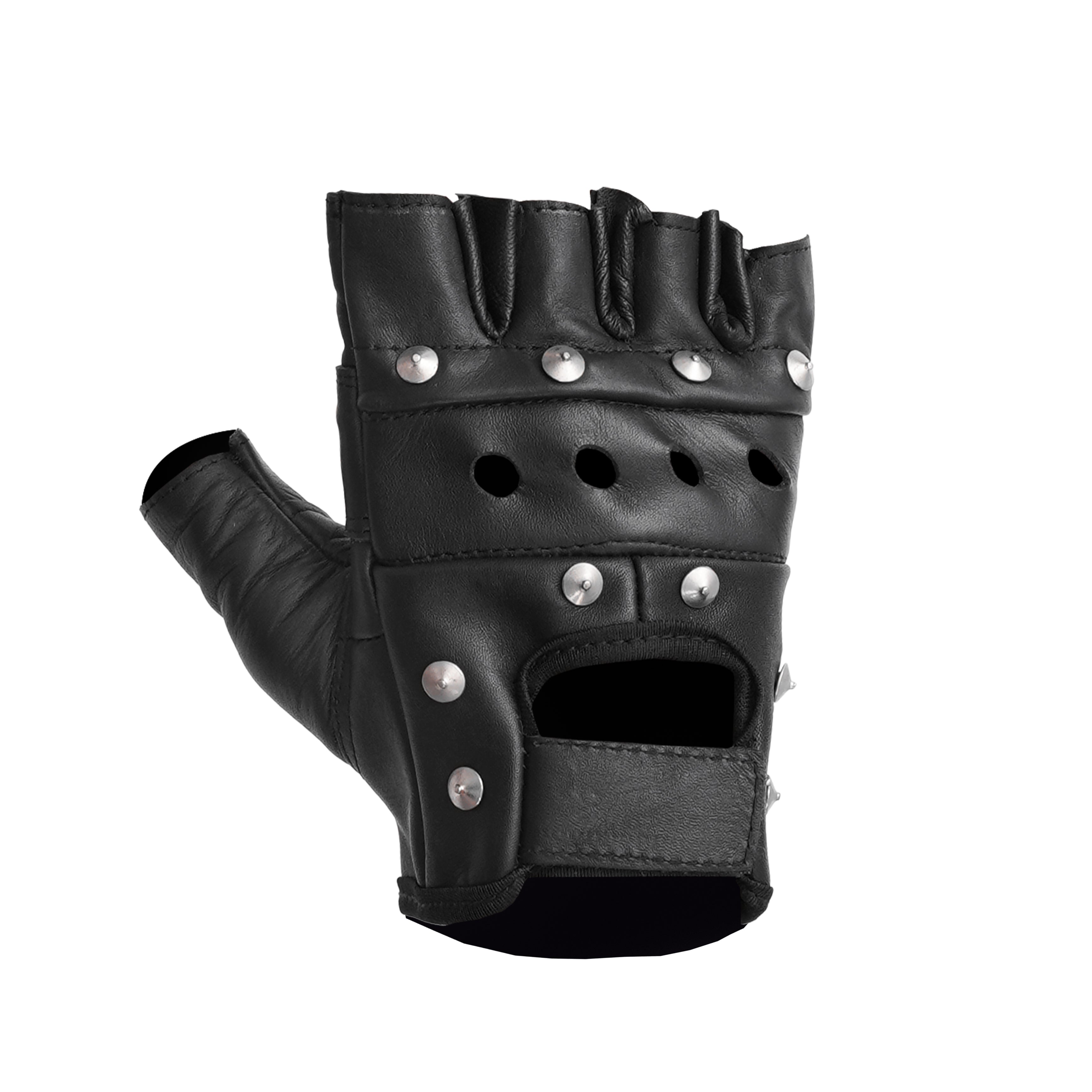 Steel Star - Men's Leather Motorcycle Fingerless Gloves