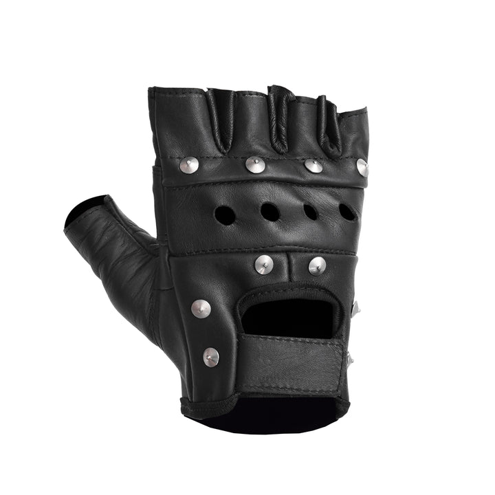 Steel Star - Men's Leather Motorcycle Fingerless Gloves