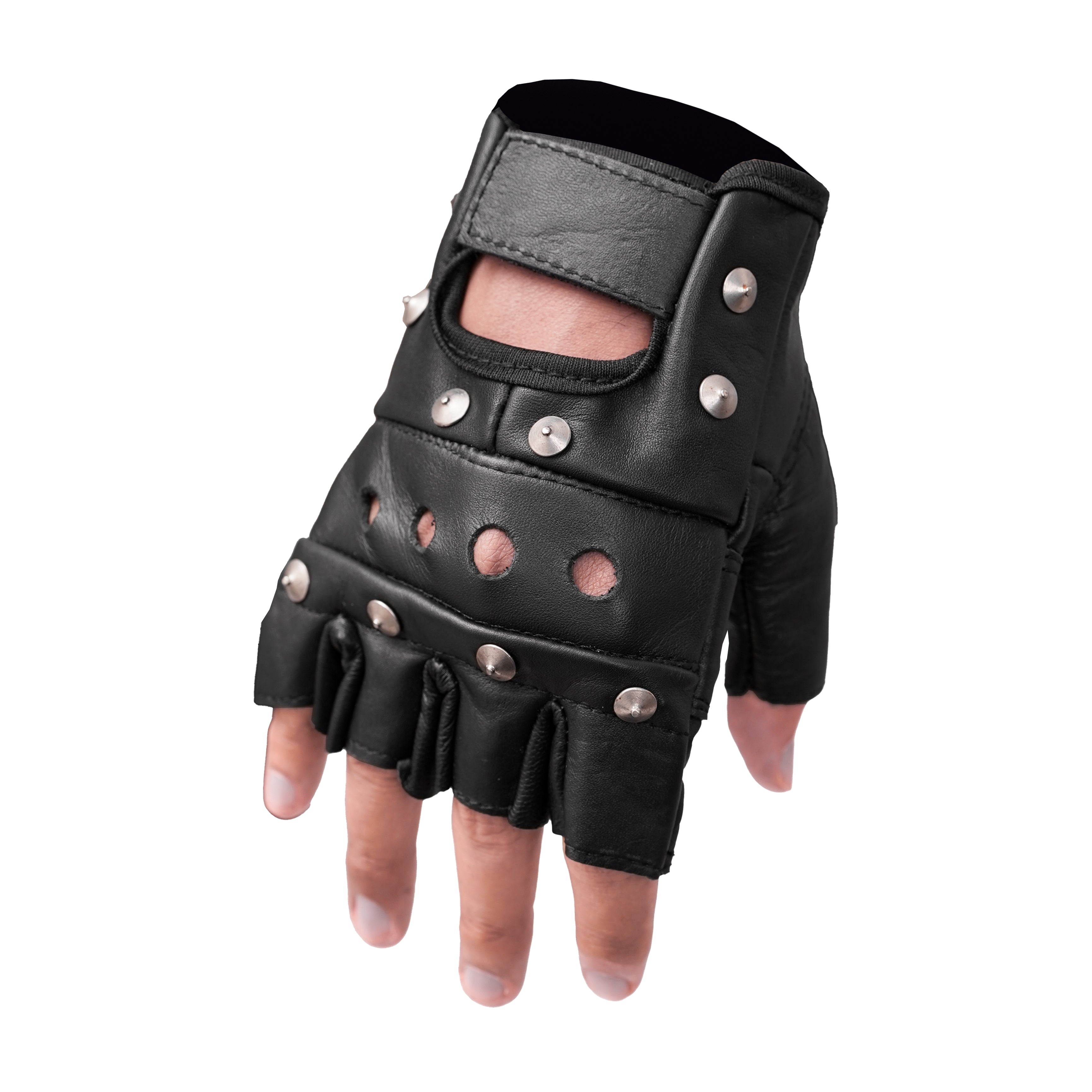 Steel Star - Men's Leather Motorcycle Fingerless Gloves