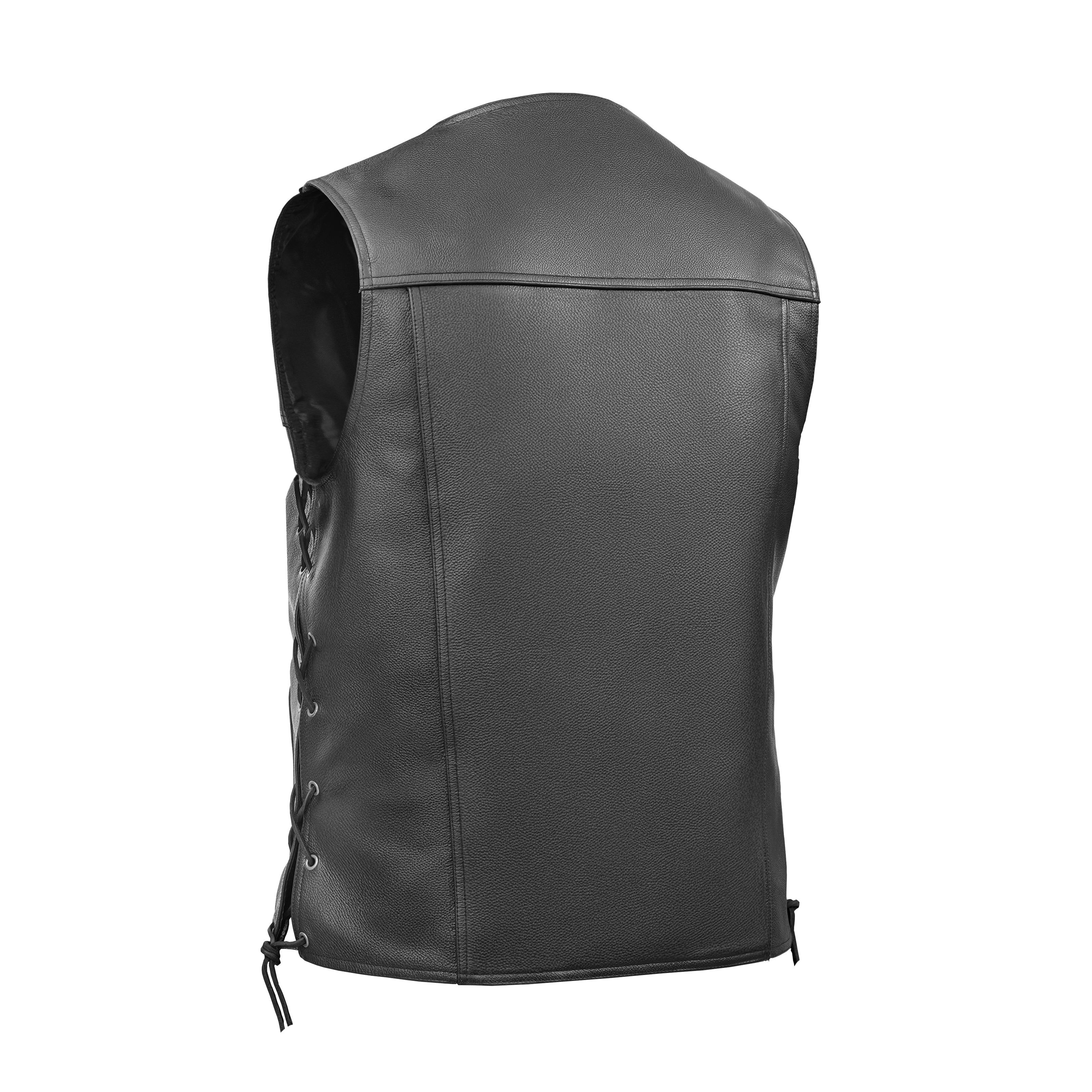 RC124 Men's Black Leather Vest with Side Laces and Gun Pockets