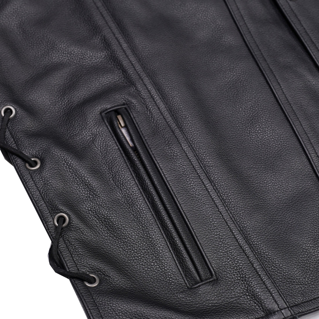 RC124 Men's Black Leather Vest with Side Laces and Gun Pockets
