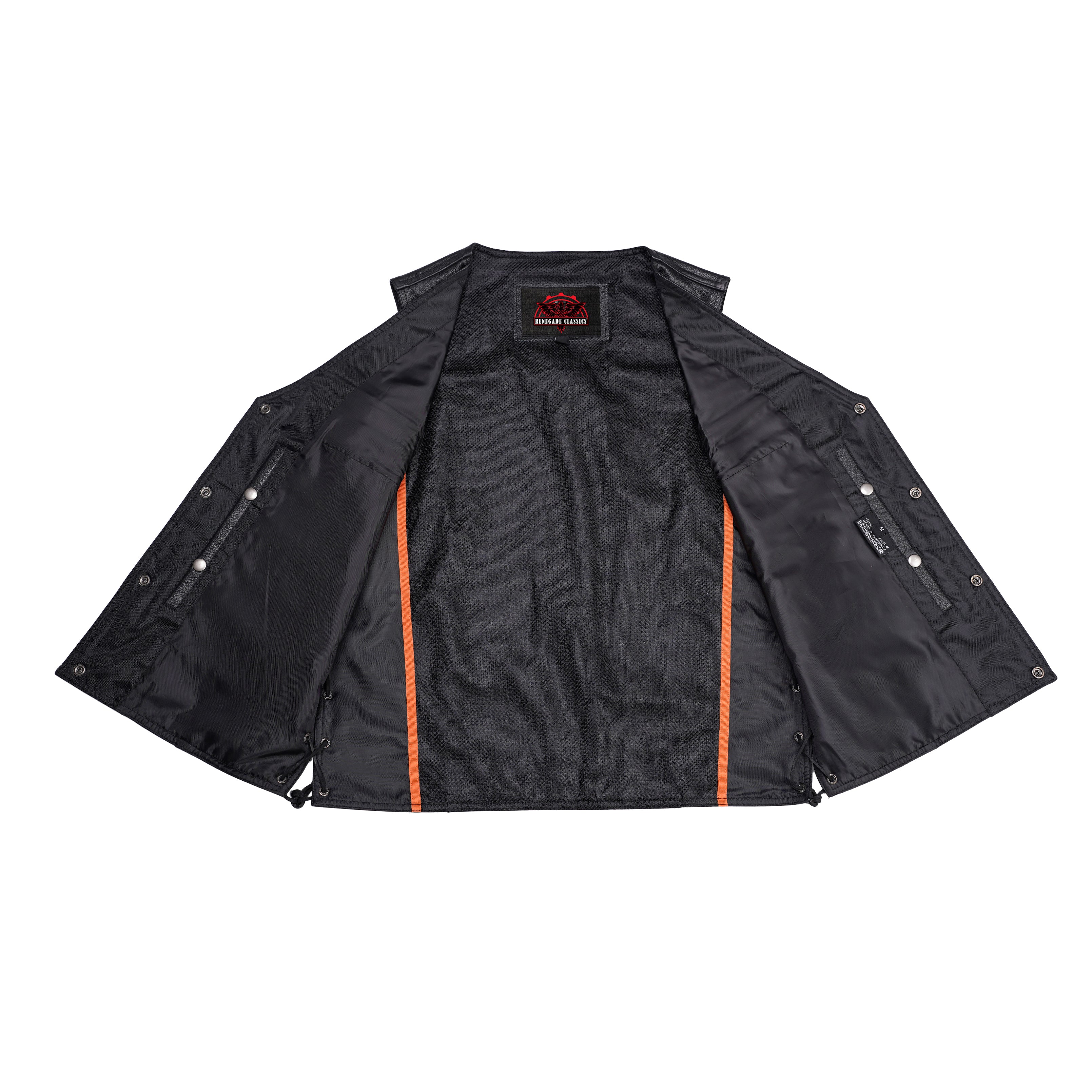 RC124 Men's Black Leather Vest with Side Laces and Gun Pockets