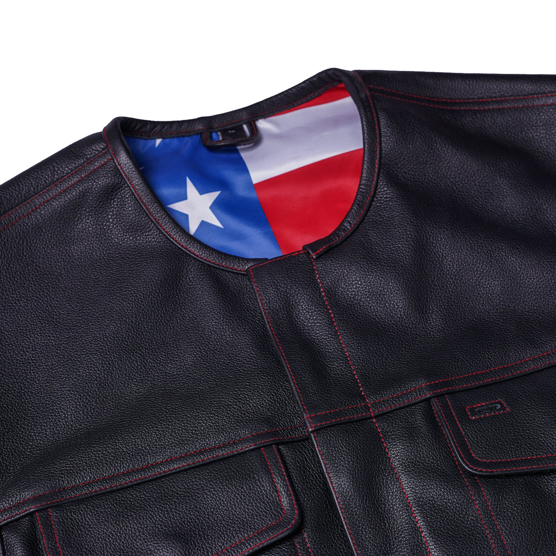 RC155 Men's Leather Vest with Red Stitching and USA Inside Flag Lining