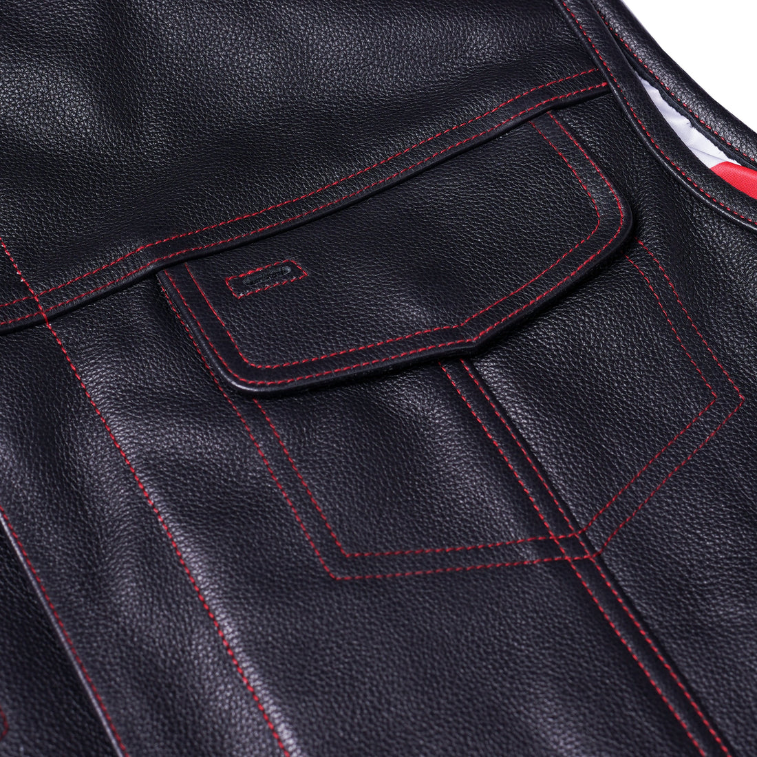 RC155 Men's Leather Vest with Red Stitching and USA Inside Flag Lining