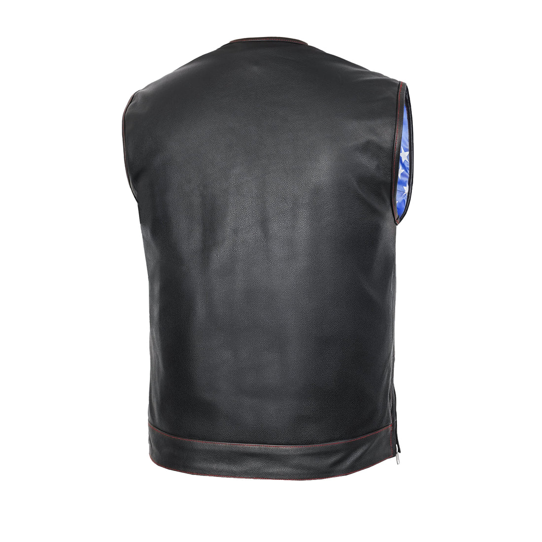 RC155 Men's Leather Vest with Red Stitching and USA Inside Flag Lining