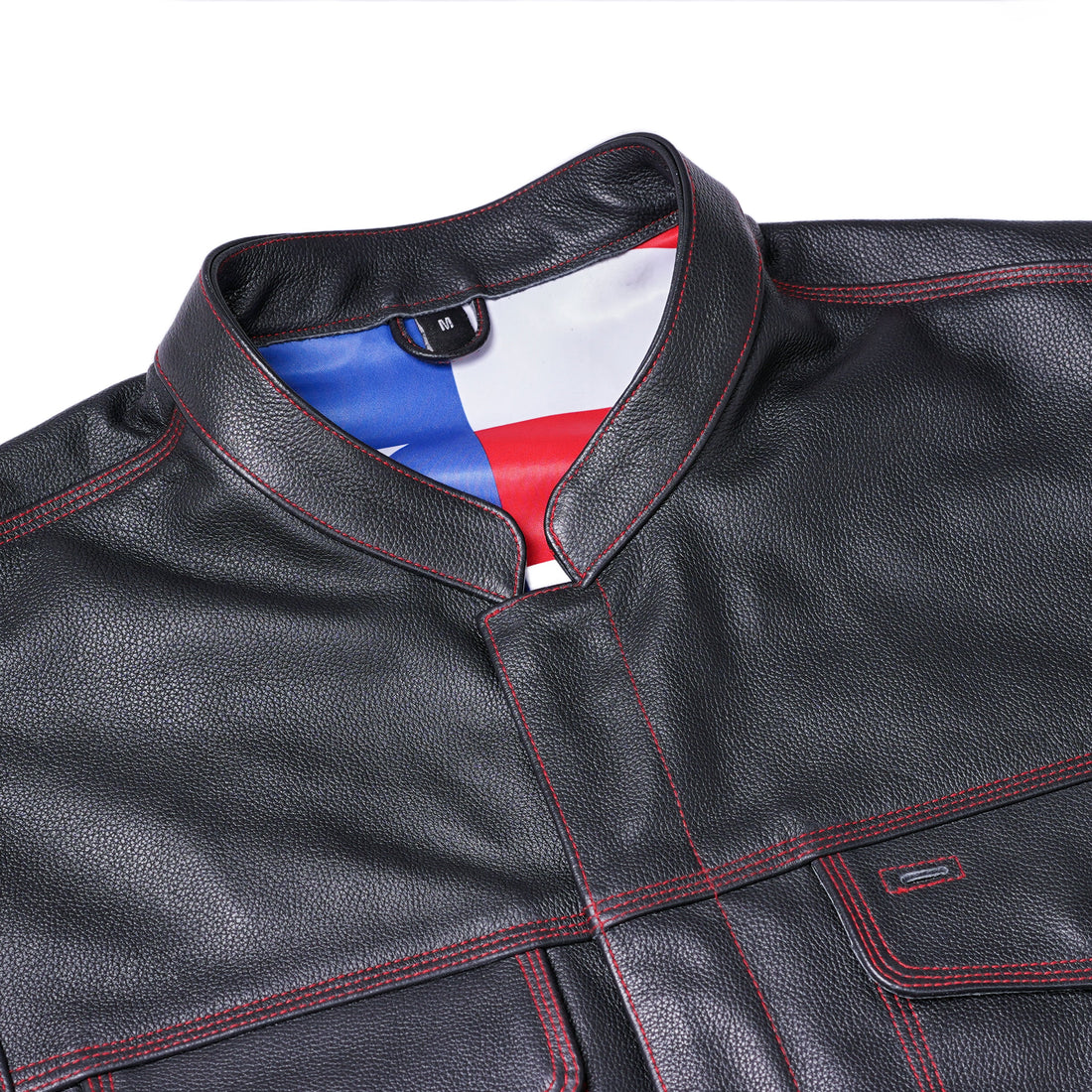 RC165 MEN'S LEATHER VEST WITH RED STITCHING AND USA INSIDE FLAG LININ