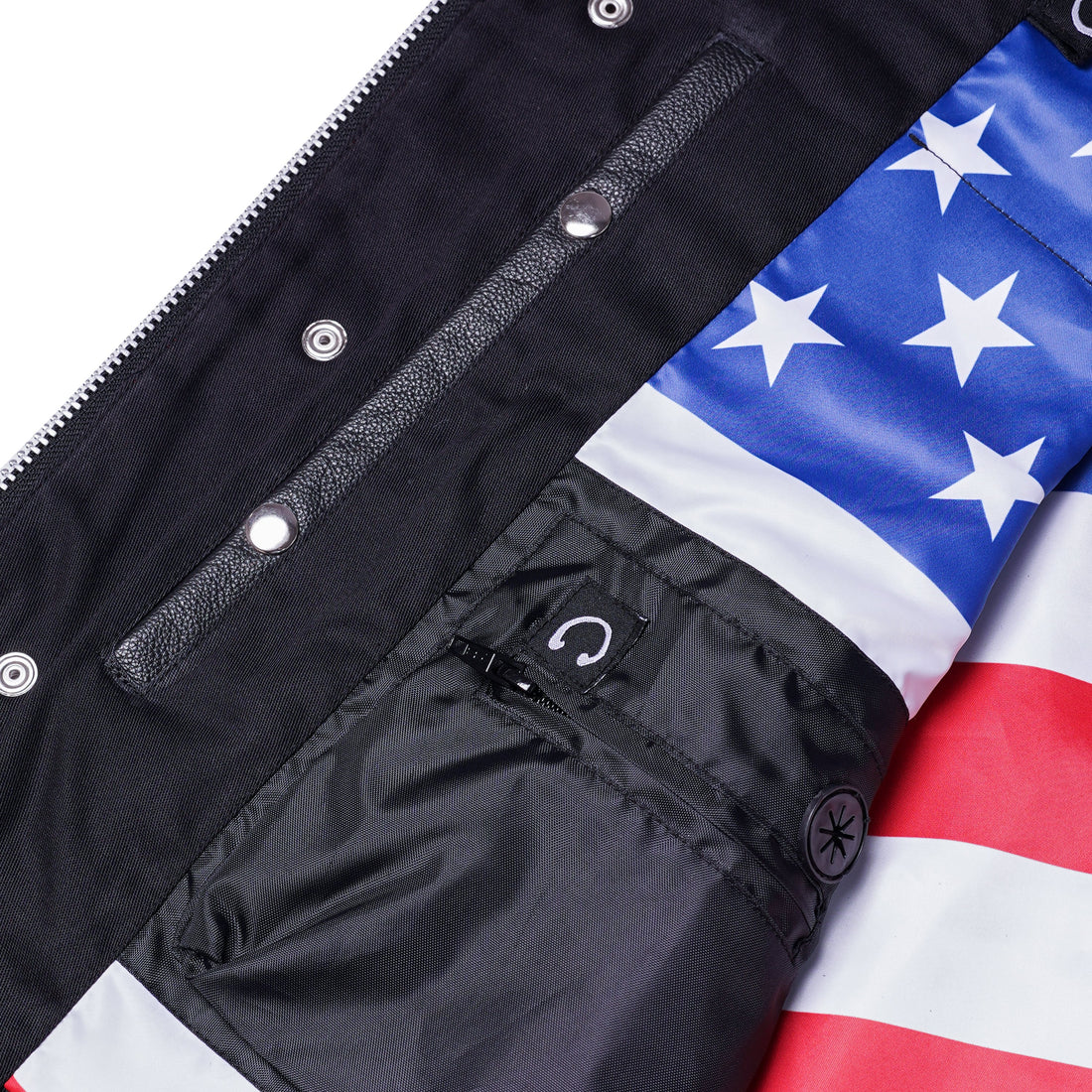 RC165 MEN'S LEATHER VEST WITH RED STITCHING AND USA INSIDE FLAG LININ