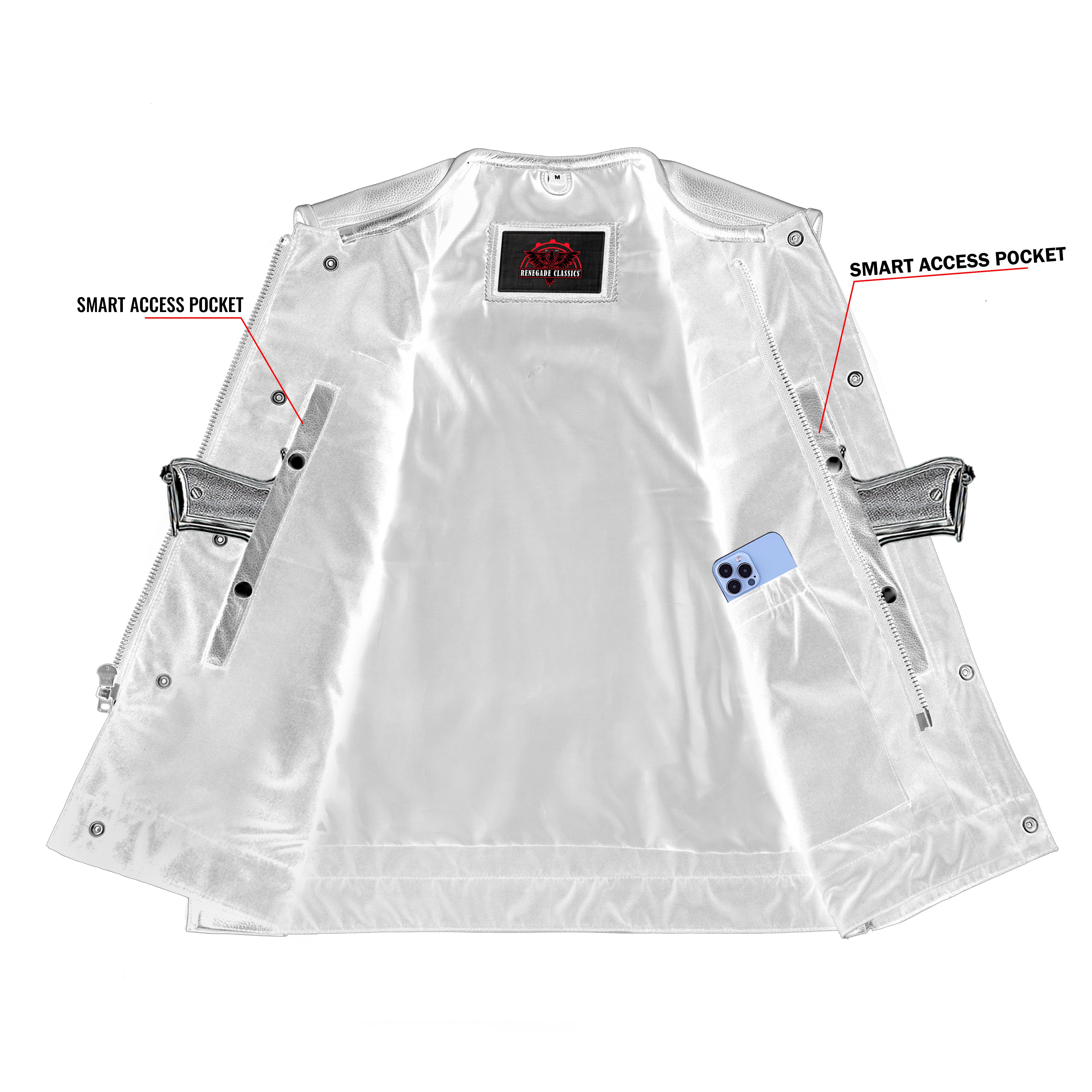 RC177 Upgraded Style Gun Pockets, Hidden #10" Black Metal Zipper, Side Zippers