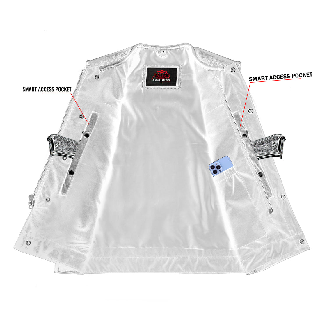 RC177 Upgraded Style Gun Pockets, Hidden #10" Black Metal Zipper, Side Zippers