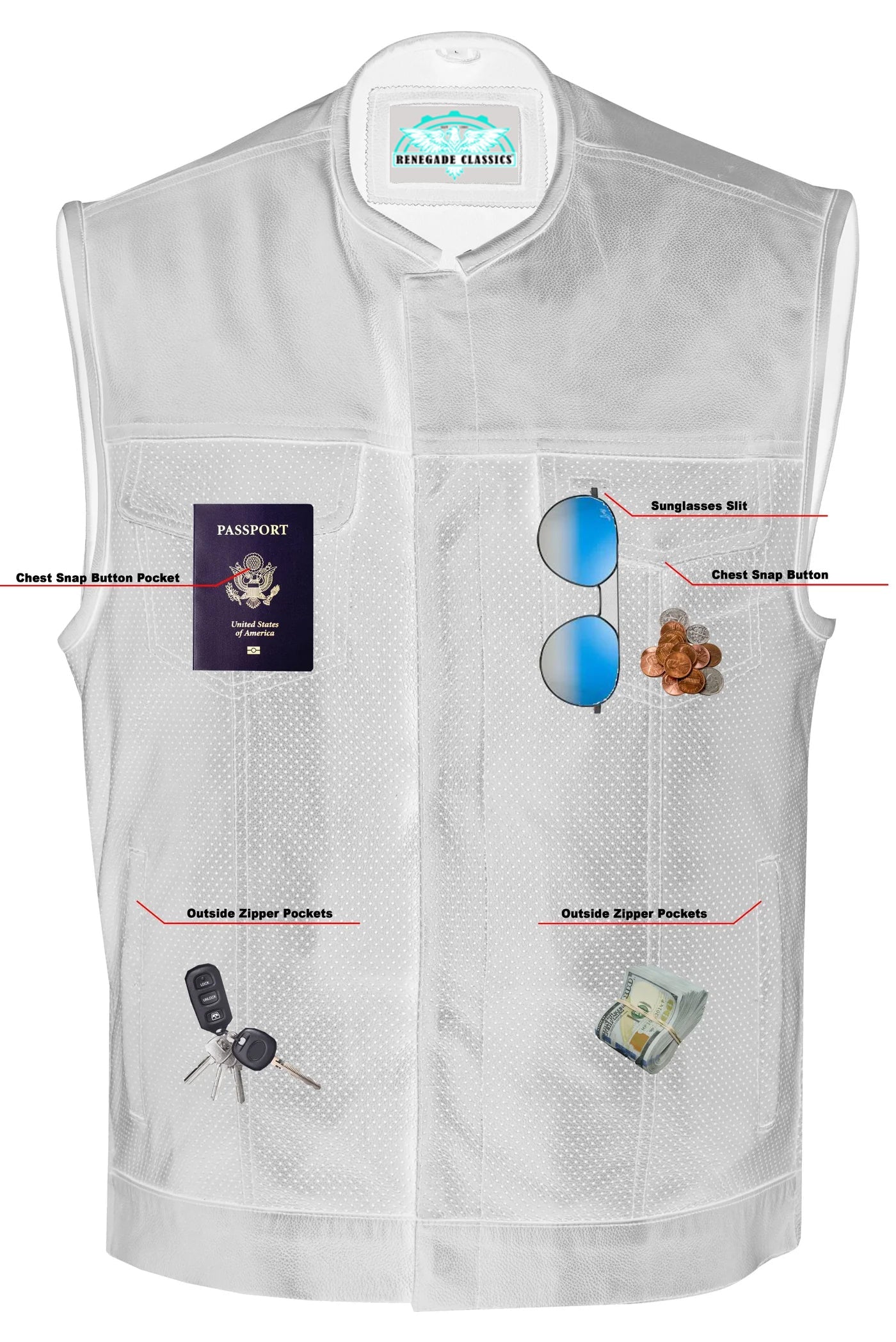RC183 Men's Premium Perforated Single Back Panel Concealment Vest W/O