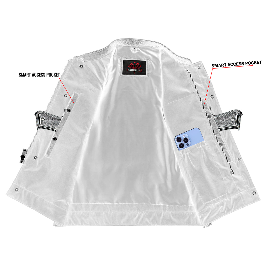 RC188 Upgraded Style Gun Pockets, Hidden 10'' Gun Metal Zipper, Side