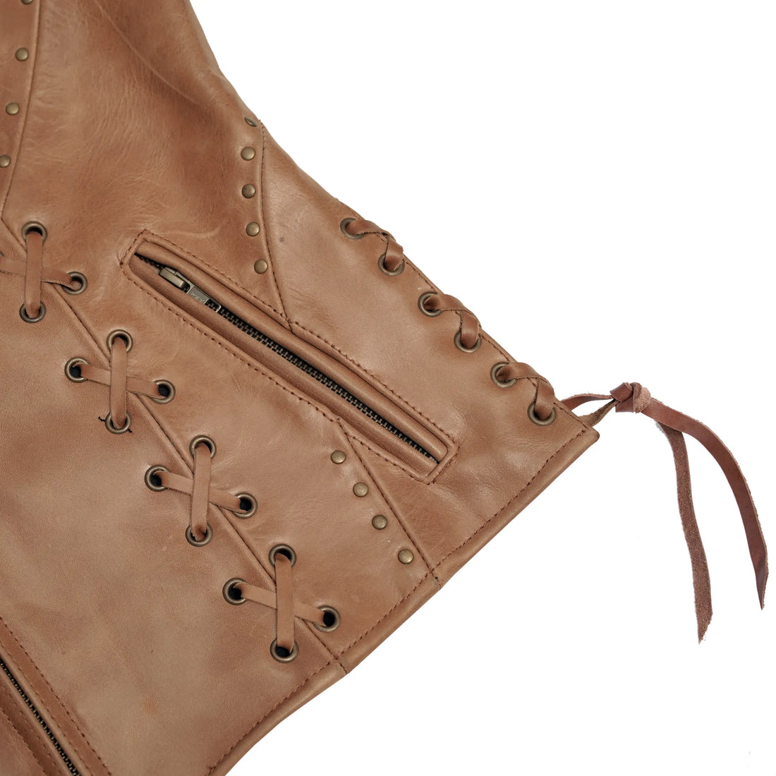 RC236 Women's Brown Zippered Vest with Lacing Details