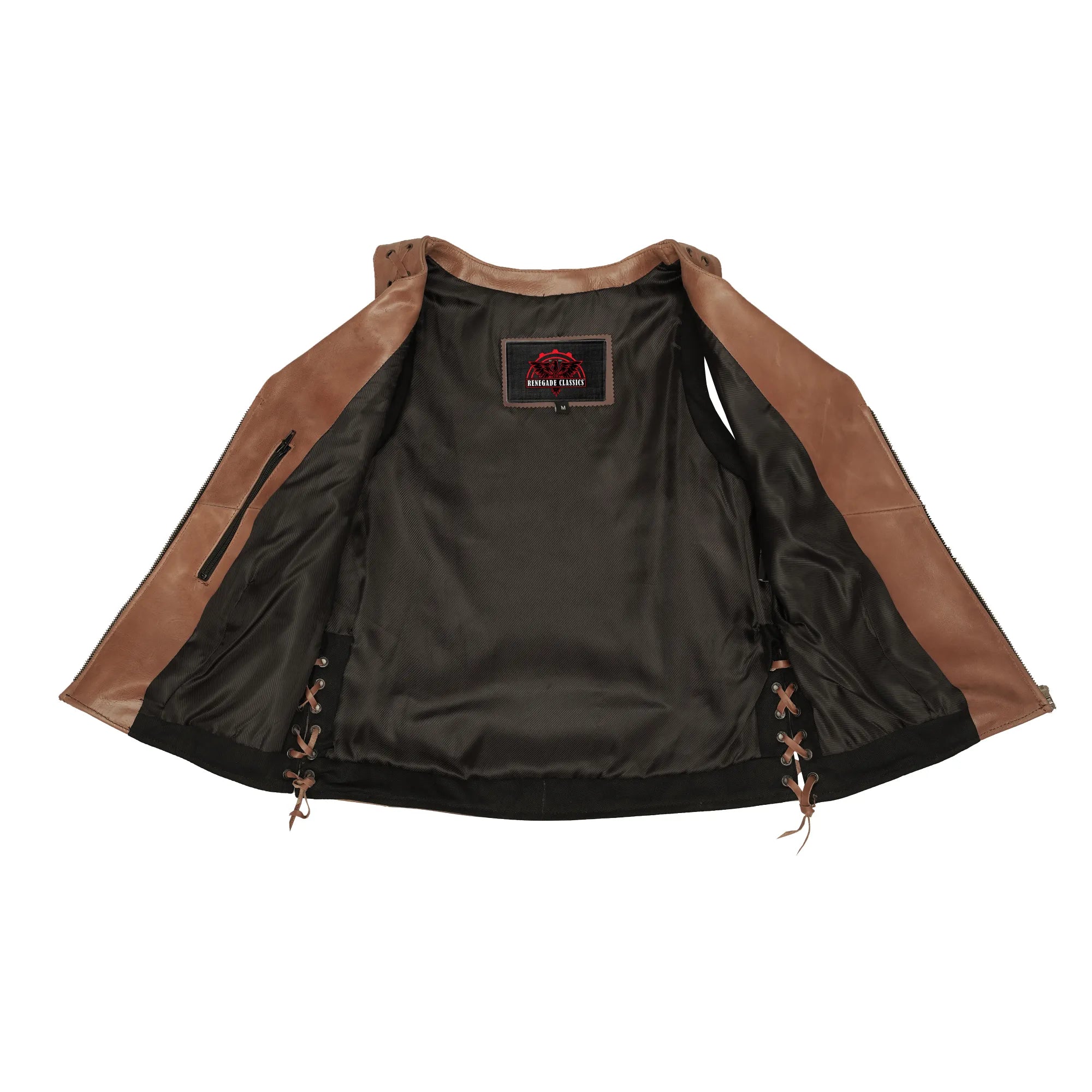 RC236 Women's Brown Zippered Vest with Lacing Details